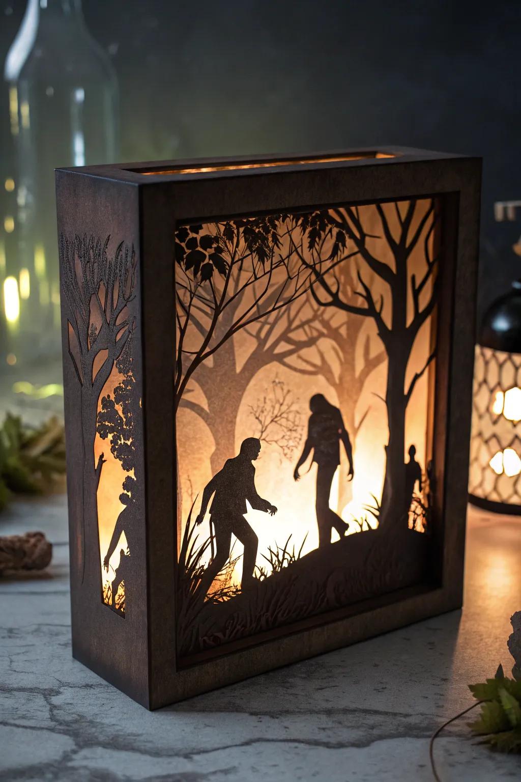 Illuminate your space with a handcrafted zombie shadow box, where horror meets artistry!