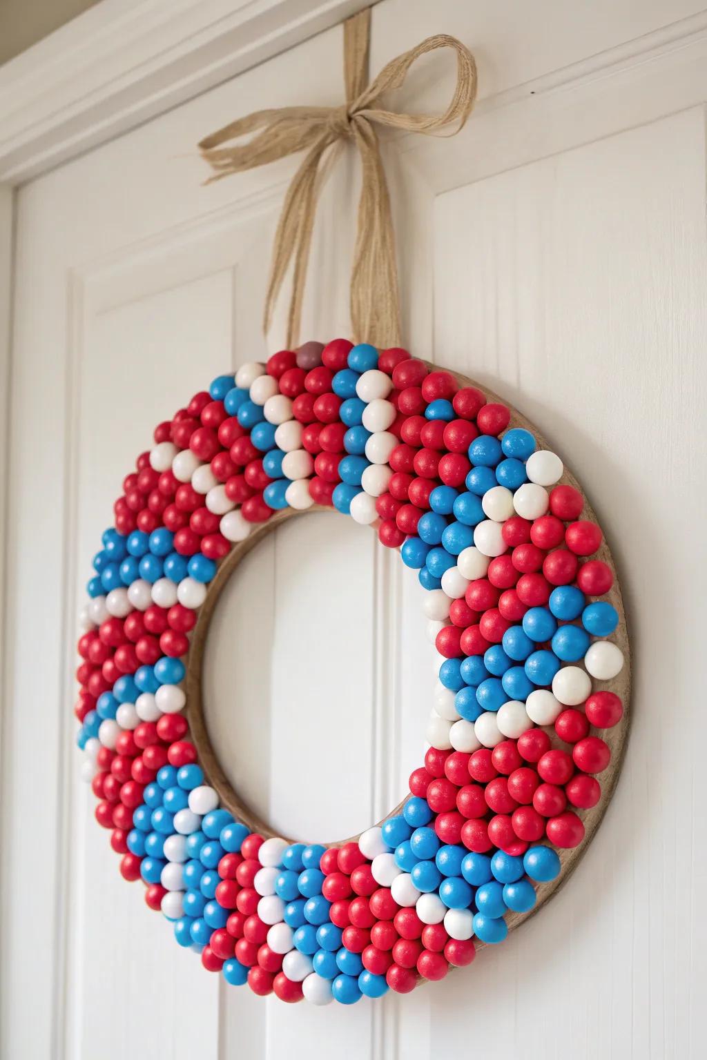 Sweeten your 4th of July with a candy wreath that captures the essence of festive simplicity and vibrant charm!