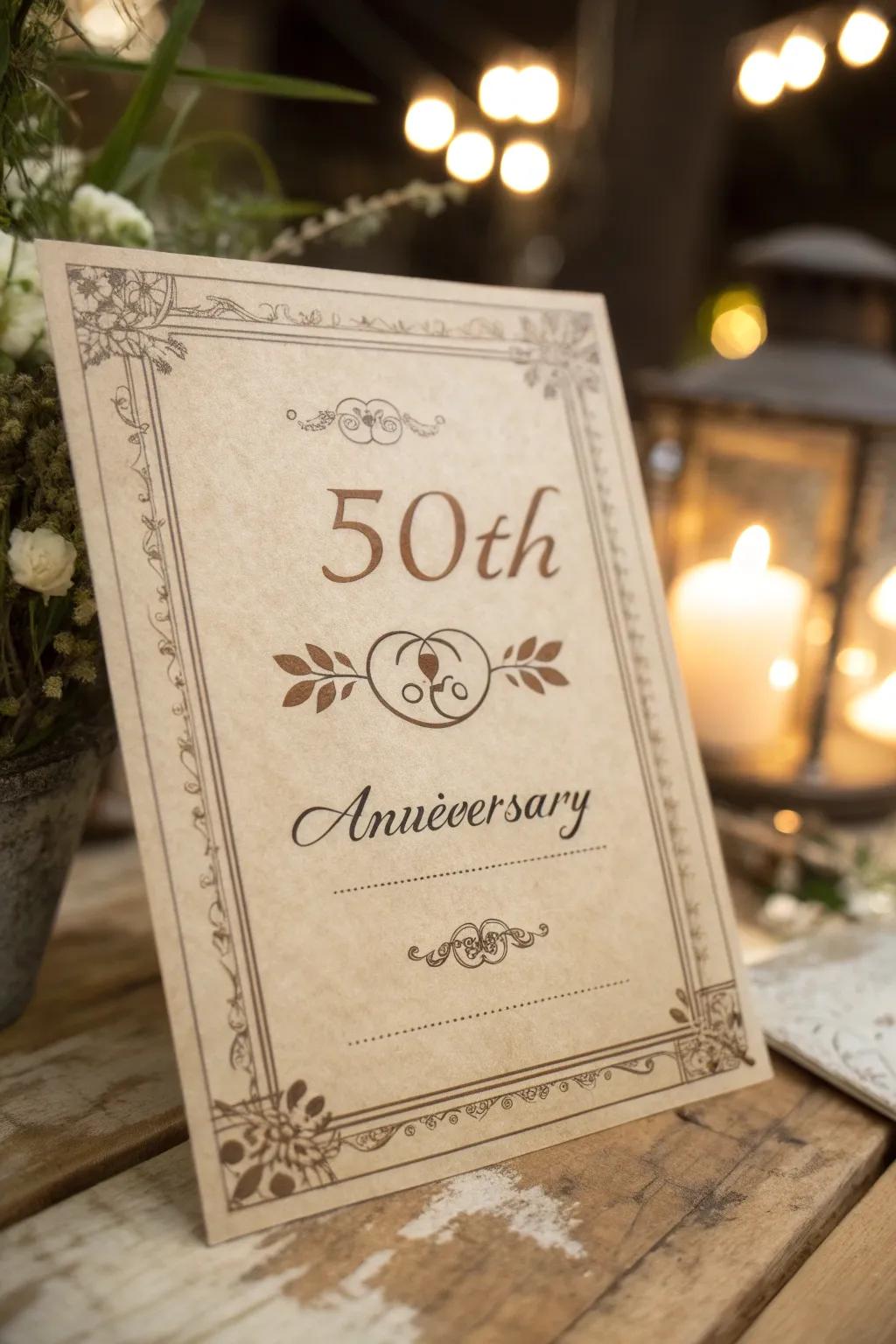 Evoke nostalgia with vintage postcard style anniversary invitations.