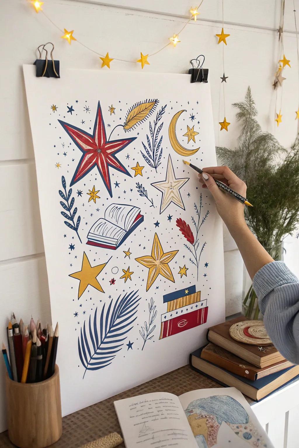 Celebrate creativity with whimsical hand-drawn doodles that add a personal touch to any 5th-grade graduation poster!