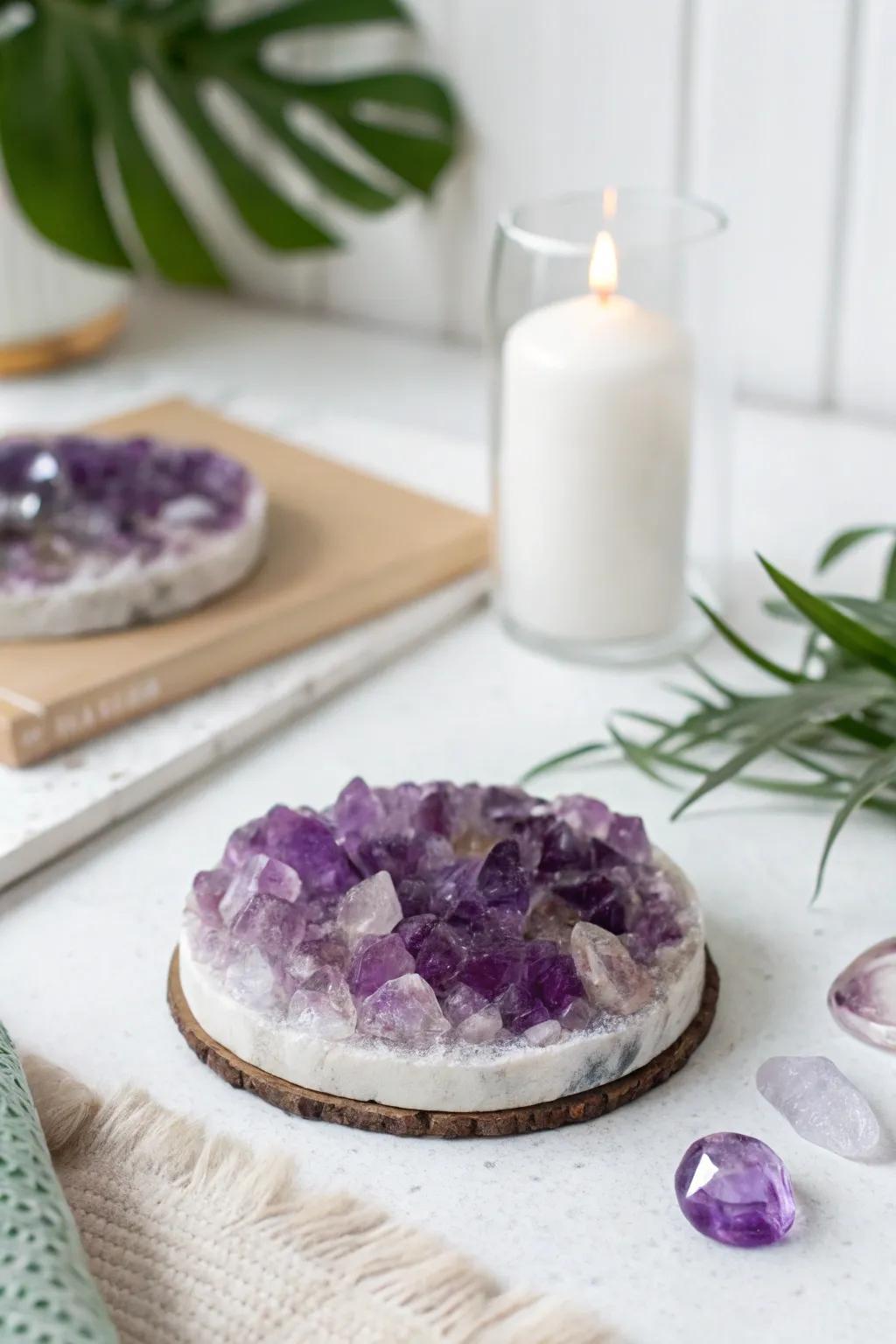 Elevate your table setting with the natural elegance of amethyst stone coasters.