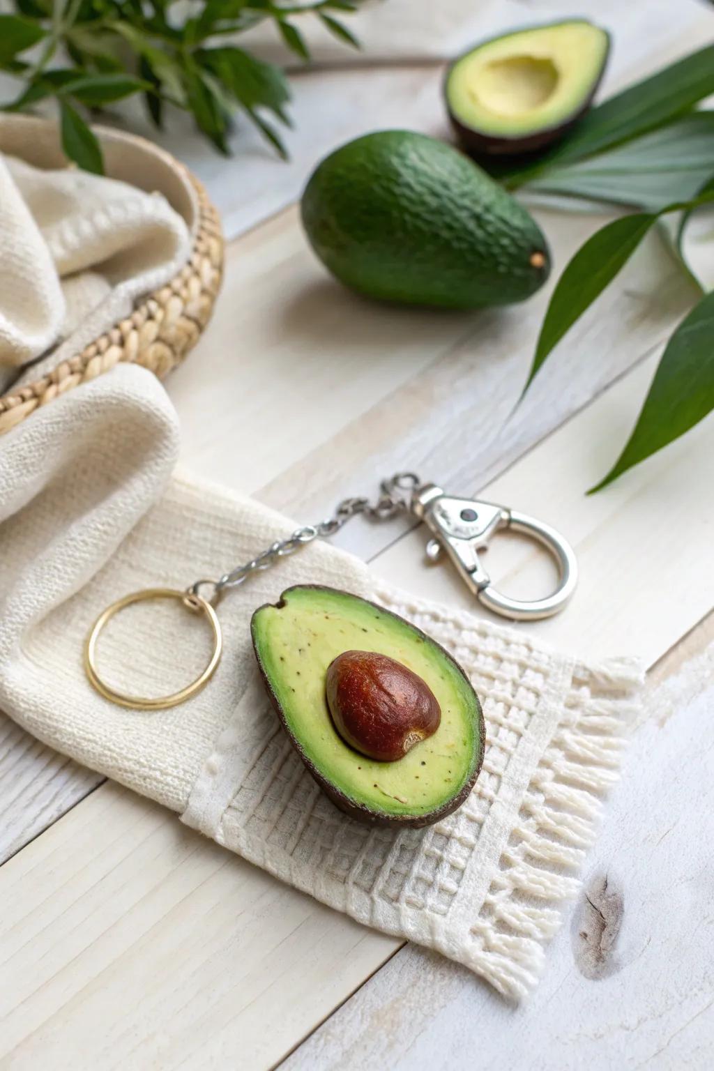 Add a touch of playful elegance to your keys with this handcrafted avocado delight!