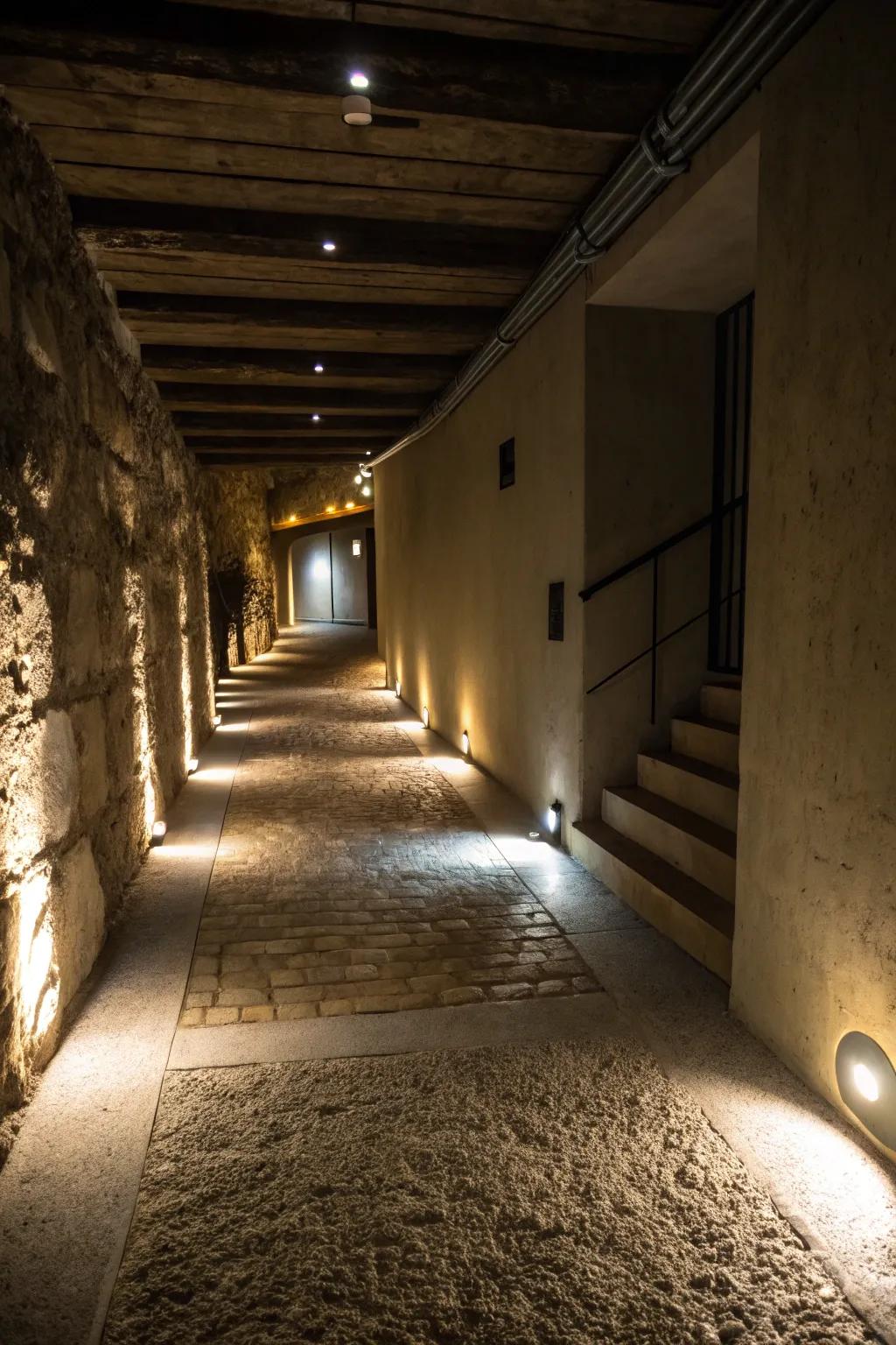 Floor-level lighting adds sophistication and safety.