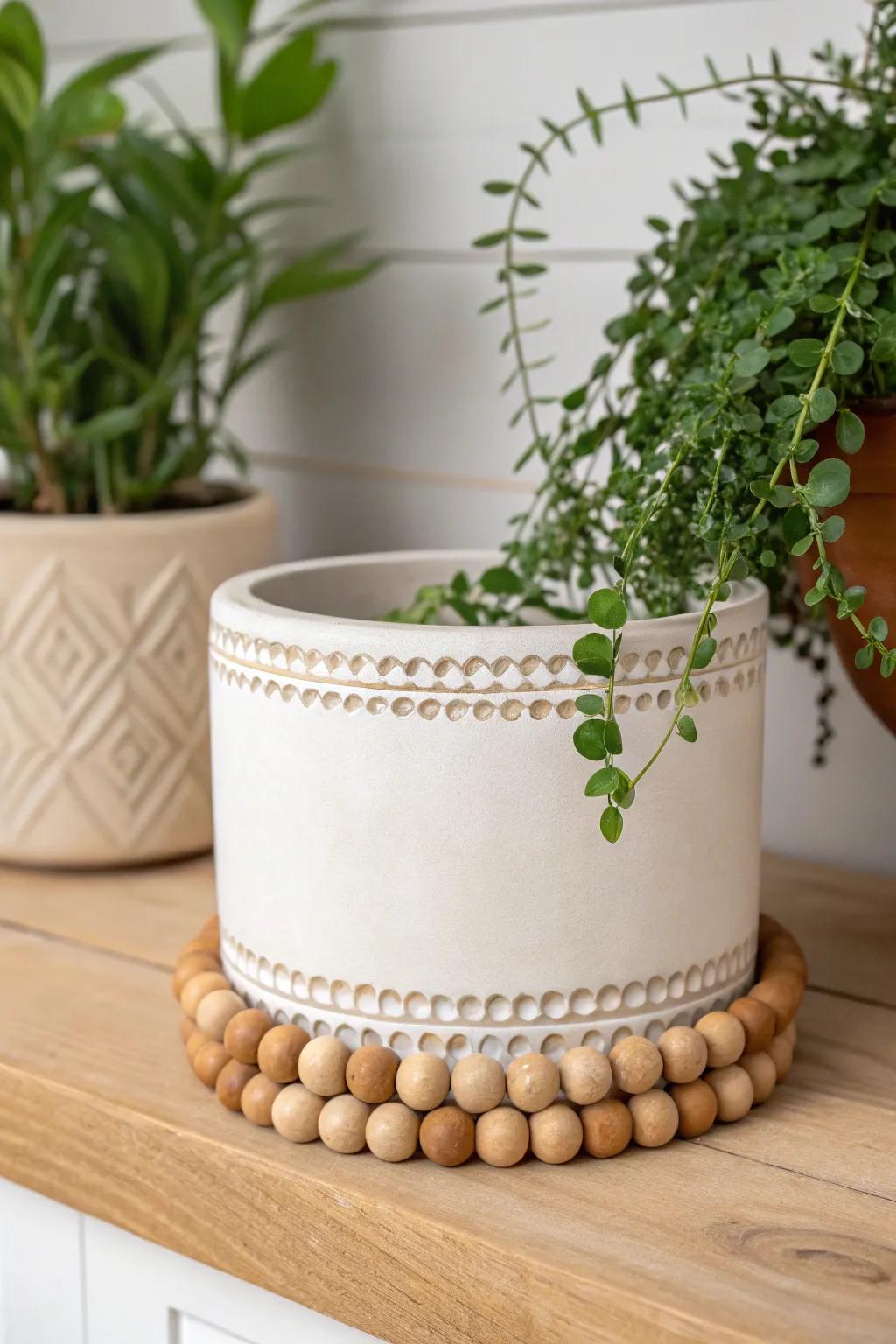 Elevate your greenery with a touch of handcrafted elegance: Bead-Accented Planters.