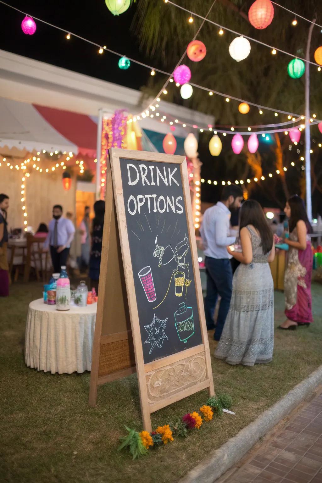 Chalkboard signs add playful interaction to the party.