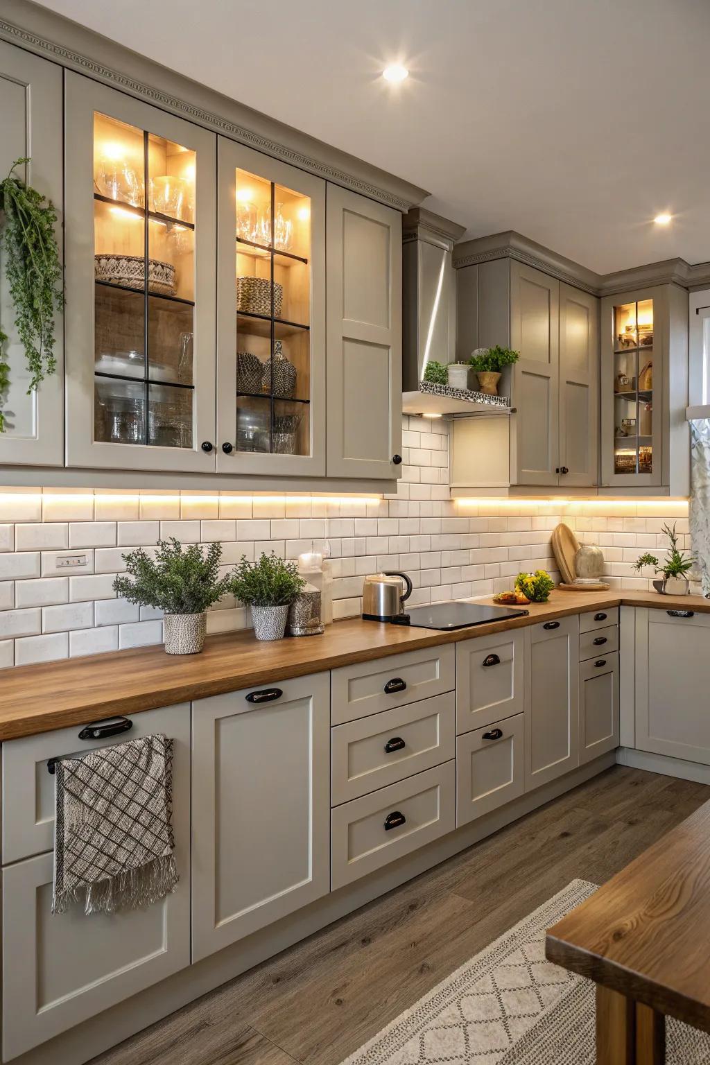 Greige tones offer a unique and versatile kitchen look.