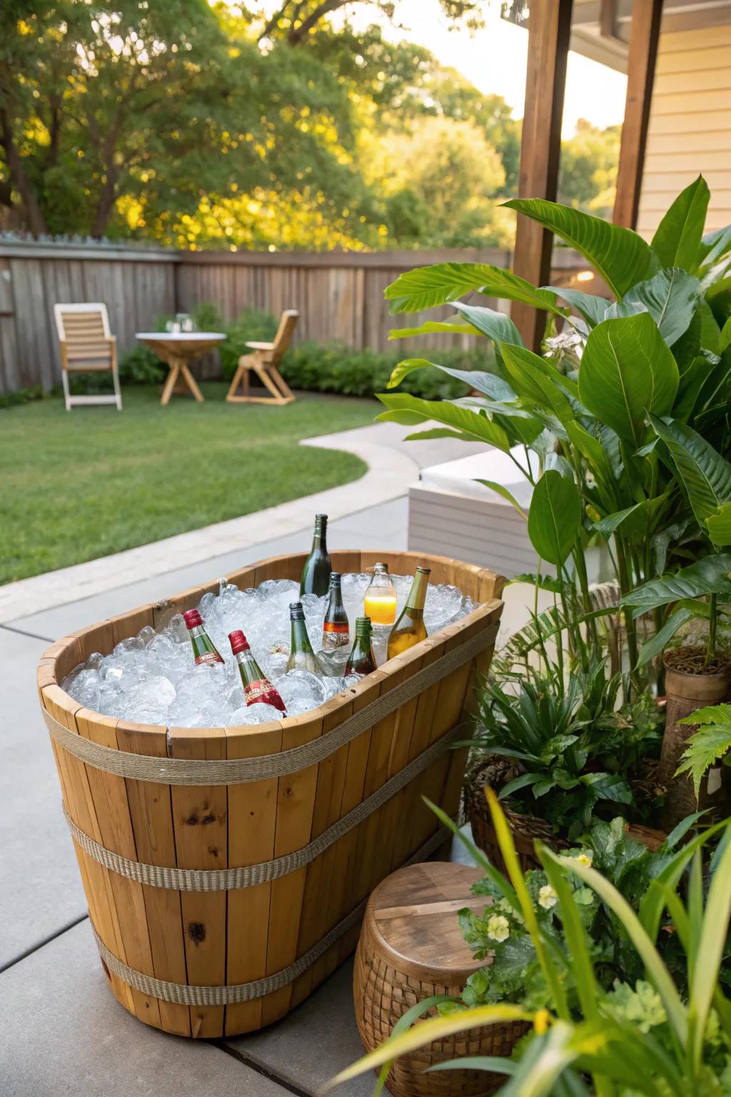 A bamboo tub offering an eco-friendly beverage solution.