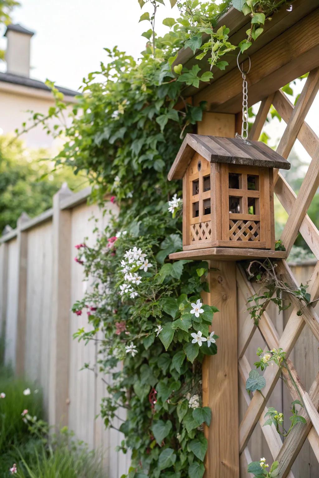 Elevate your garden with a trellis-mounted bird feeder, where nature and design come together beautifully.