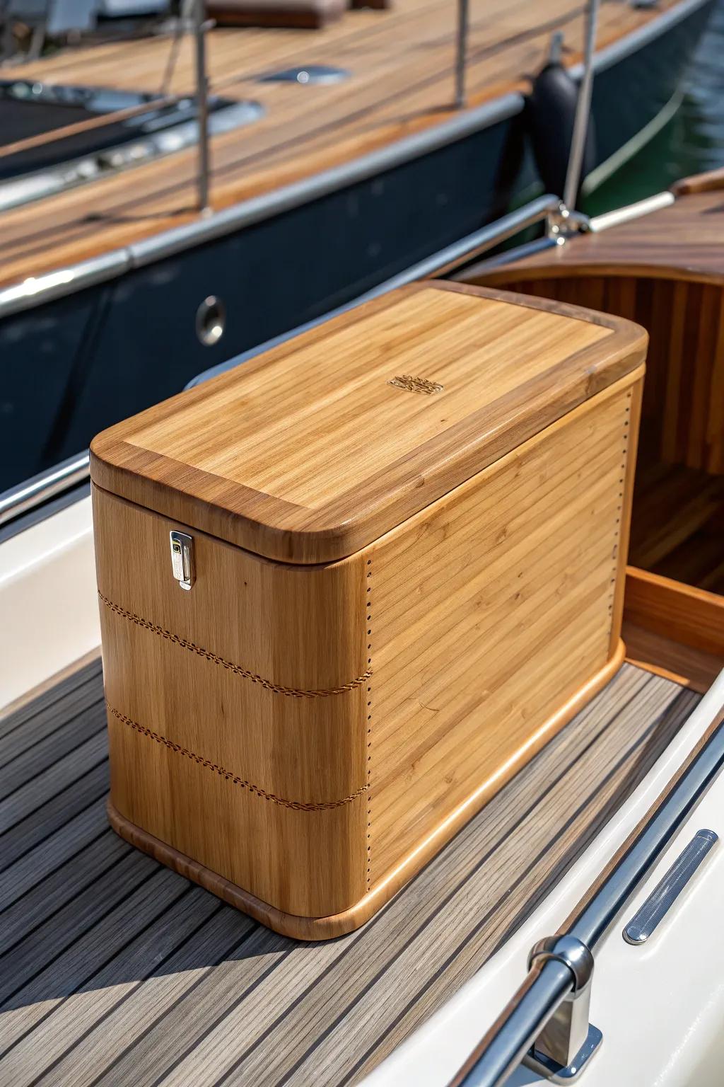 Elevate your boating experience with this eco-friendly bamboo battery box—where sustainability meets style.