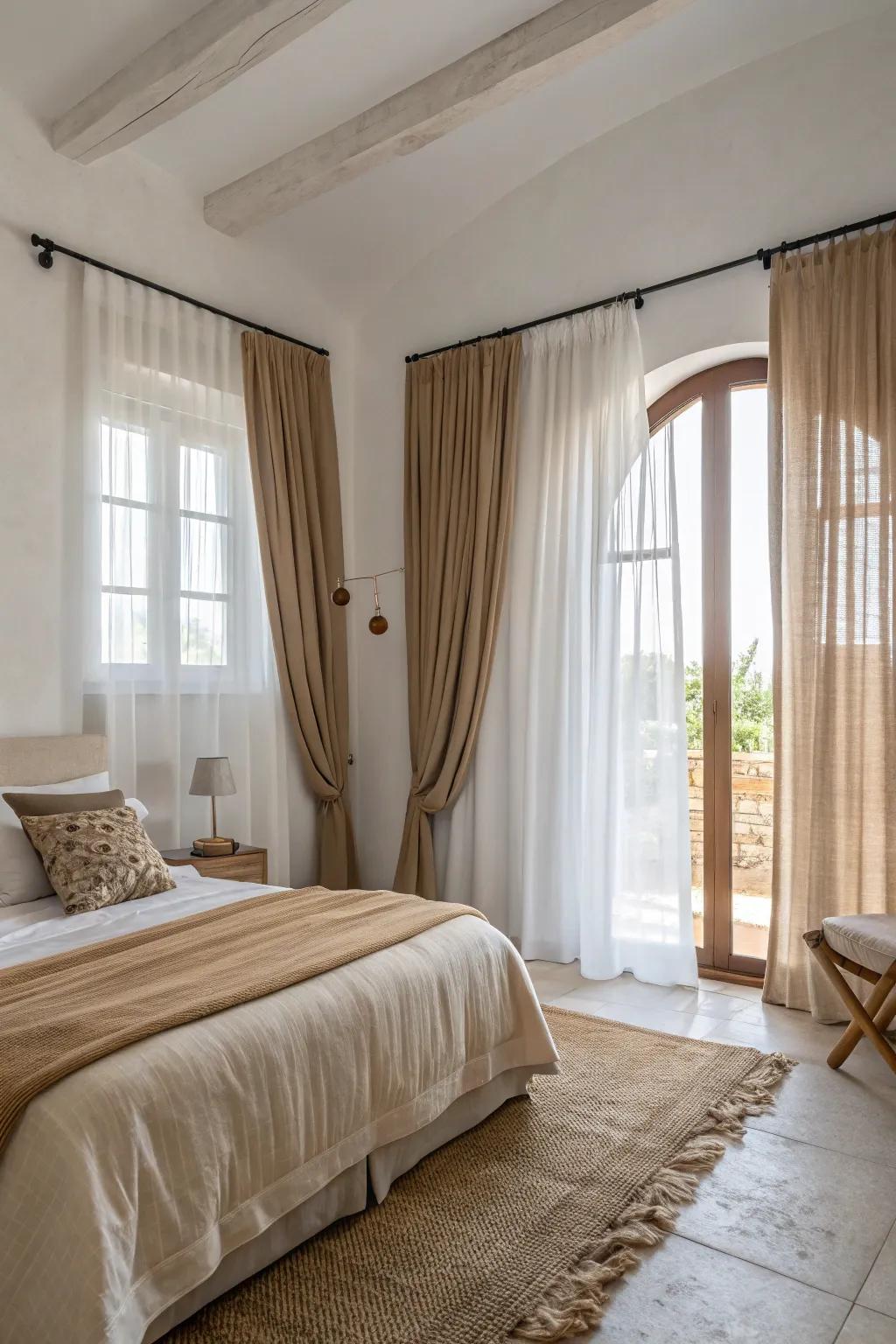 Linen drapes offer elegance and natural light.