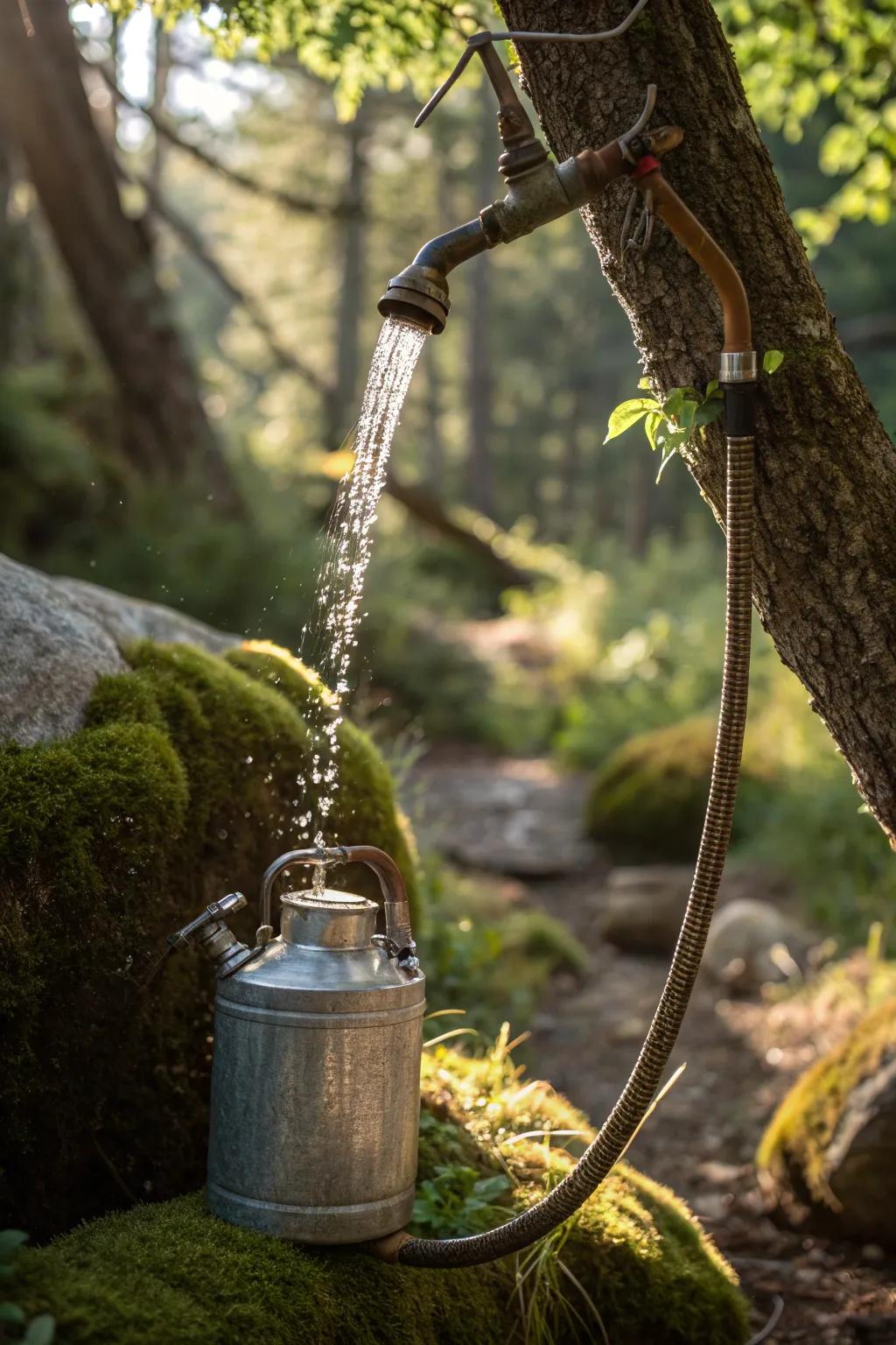 Experience the perfect blend of craftsmanship and convenience with this flexible hose shower setup for your next outdoor adventure.