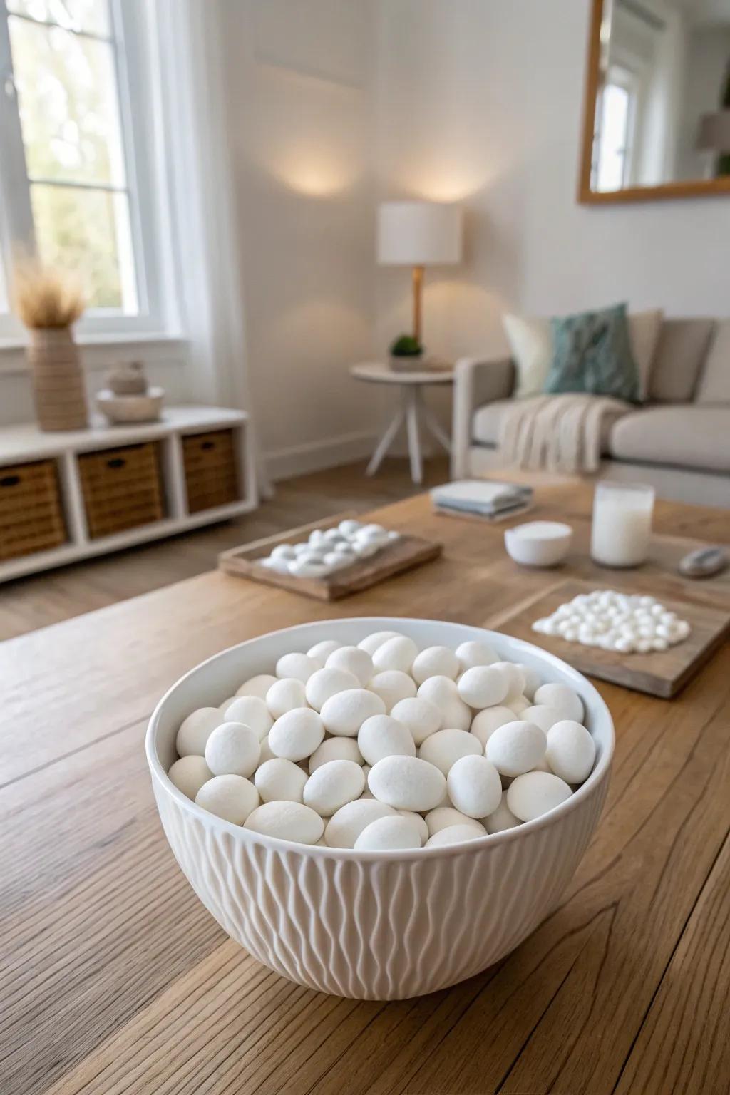 Monochrome candy bowls offer a sleek and modern aesthetic.