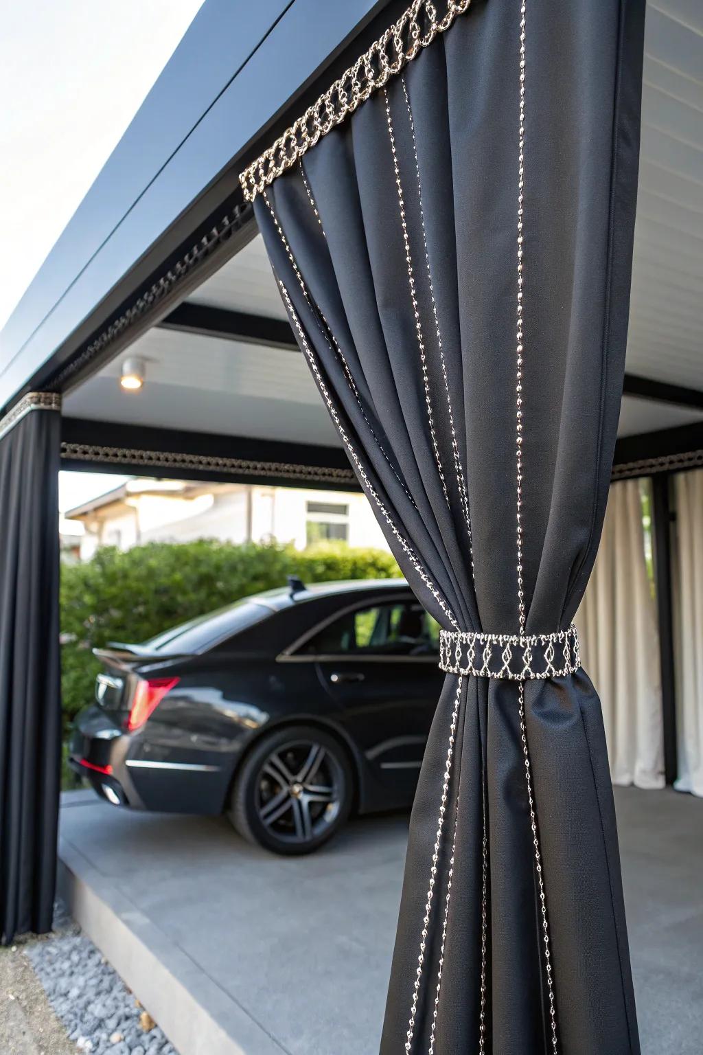 Elevate your carport with custom-fit curtains that blend style with precision.
