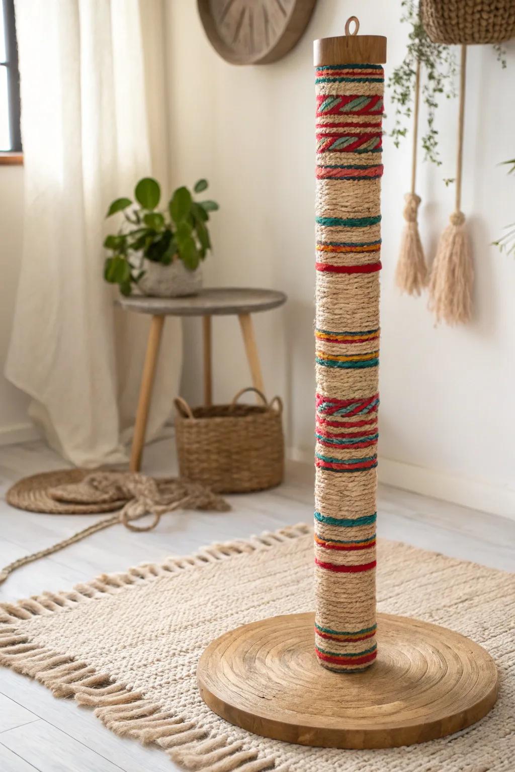 Elevate your space with this chic and functional cat scratching pole, marrying style and practicality.