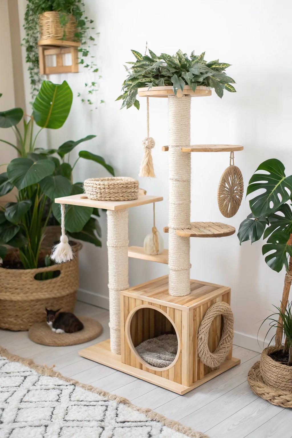 Elevate your cat's playtime with a stunning Scandinavian-inspired obstacle course that blends natural beauty with bold design.