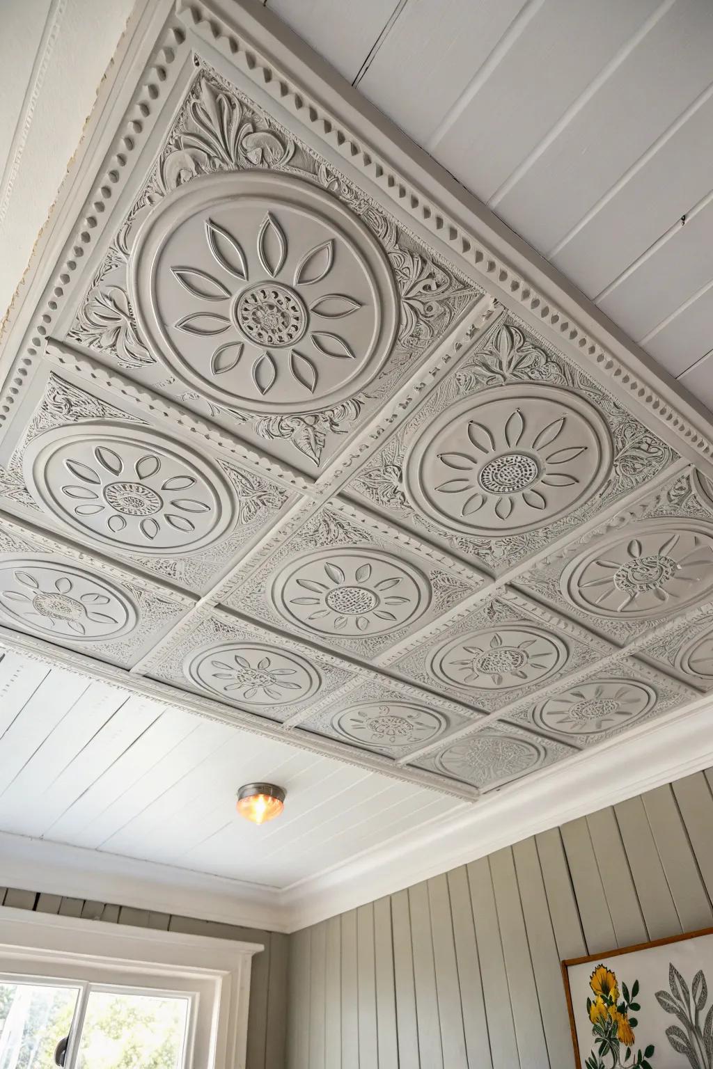 Elevate your space with the subtle sophistication of minimalist monochrome ceiling tiles.