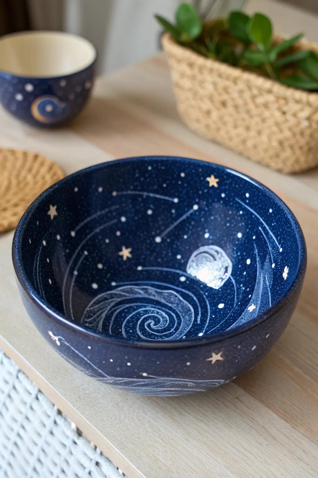 Transform your space with a galaxy-inspired ceramic bowl that captures the beauty of the cosmos. ✨🌌