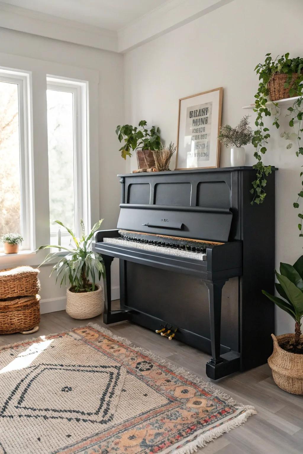 Transform your space with a bold and beautiful chalk-painted piano centerpiece.