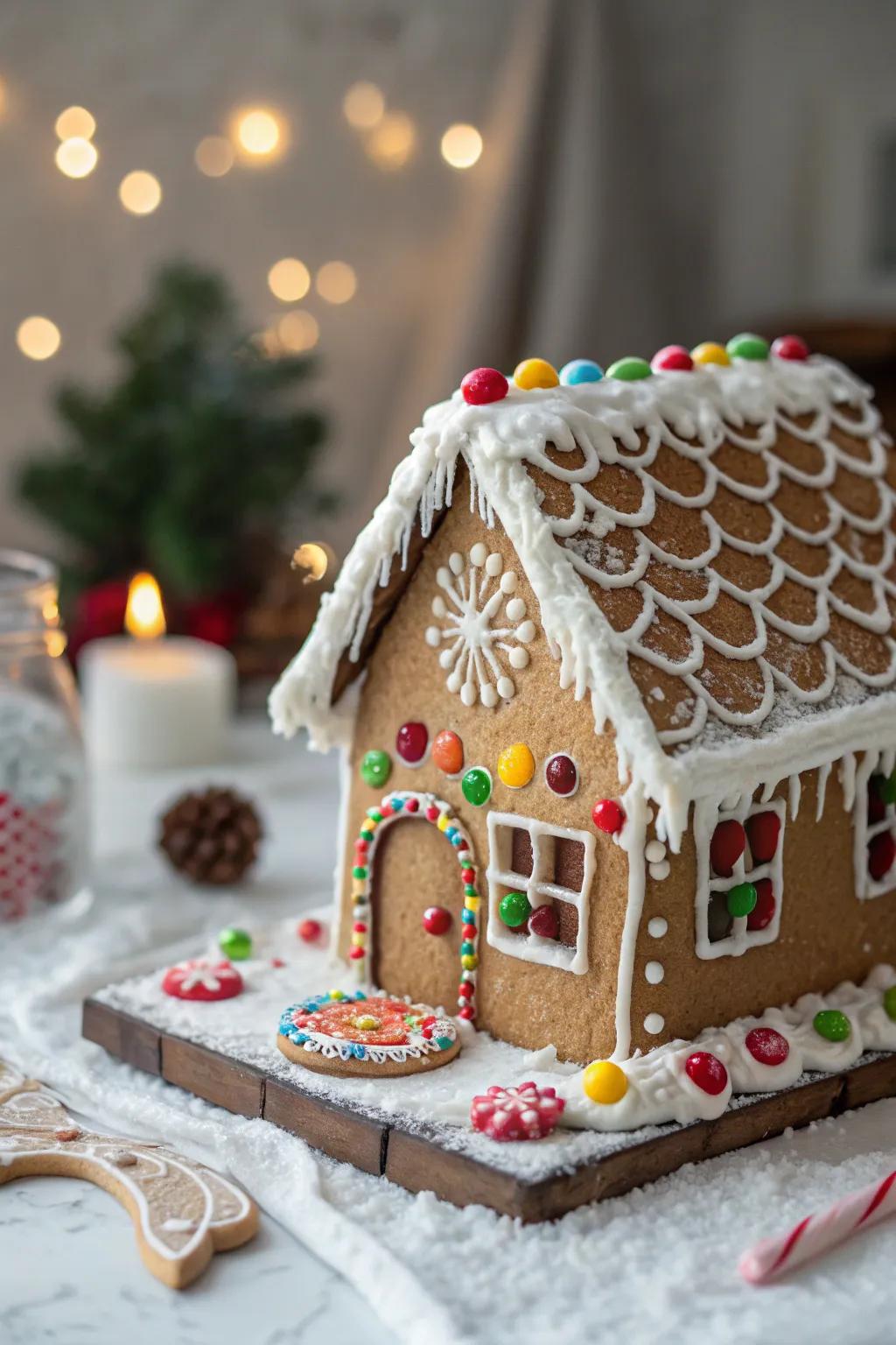 A charming gingerbread house serving as a festive centerpiece.