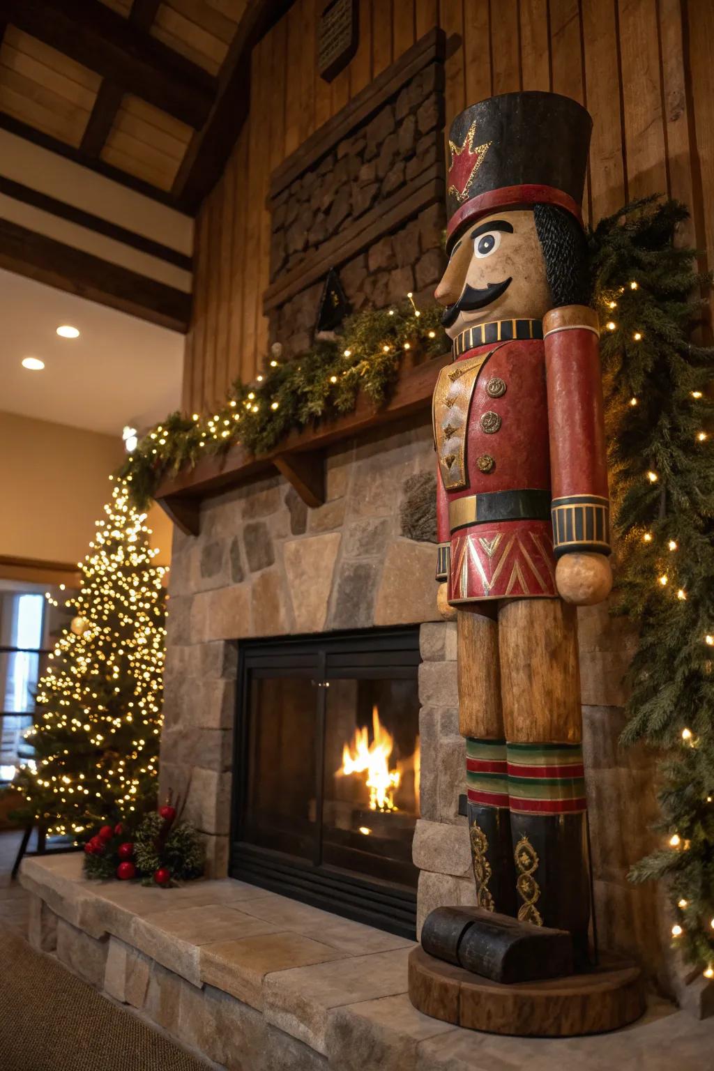 Bold and Whimsical: This giant wooden nutcracker stands as a testament to masterful craftsmanship and holiday cheer.