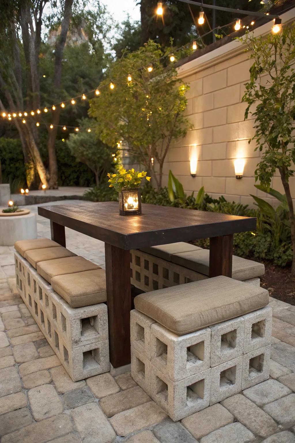 Transform your outdoor space with rugged elegance: Cinder block craftsmanship meets modern chic.