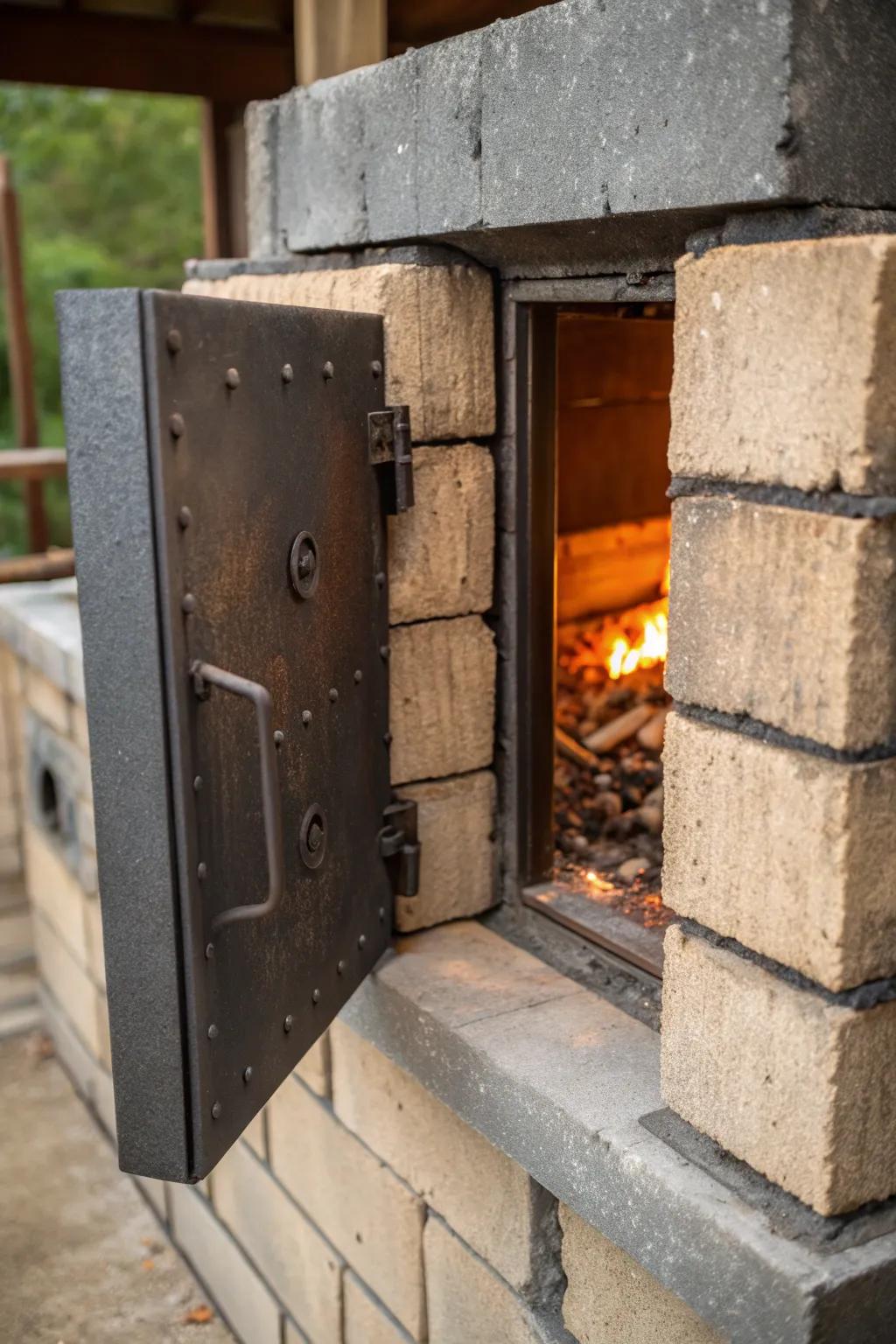 Master the art of fire control with this expertly crafted access door for your cinder block smoker.