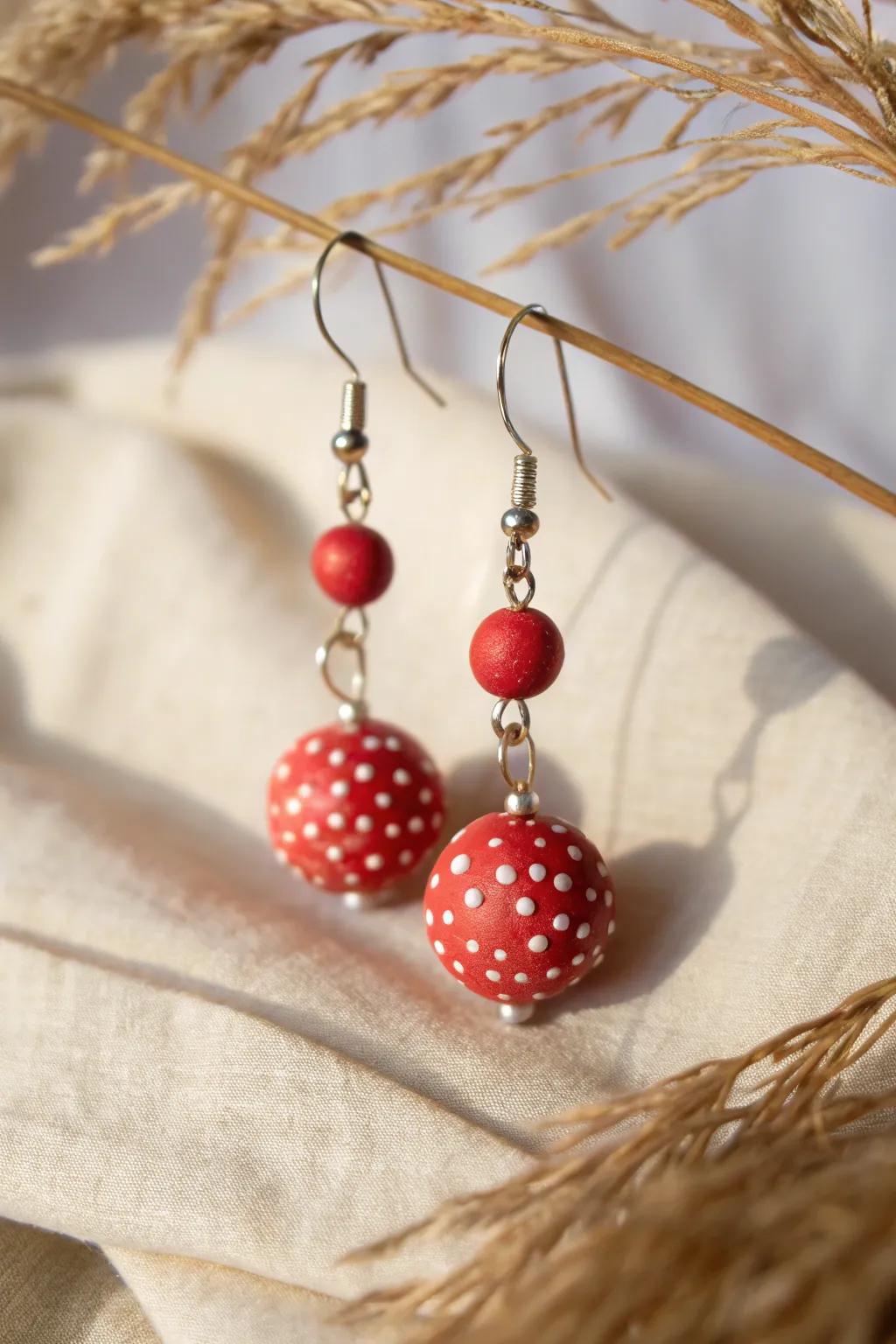Add a dash of whimsy to your style with these charming polka-dotted clay bead earrings.