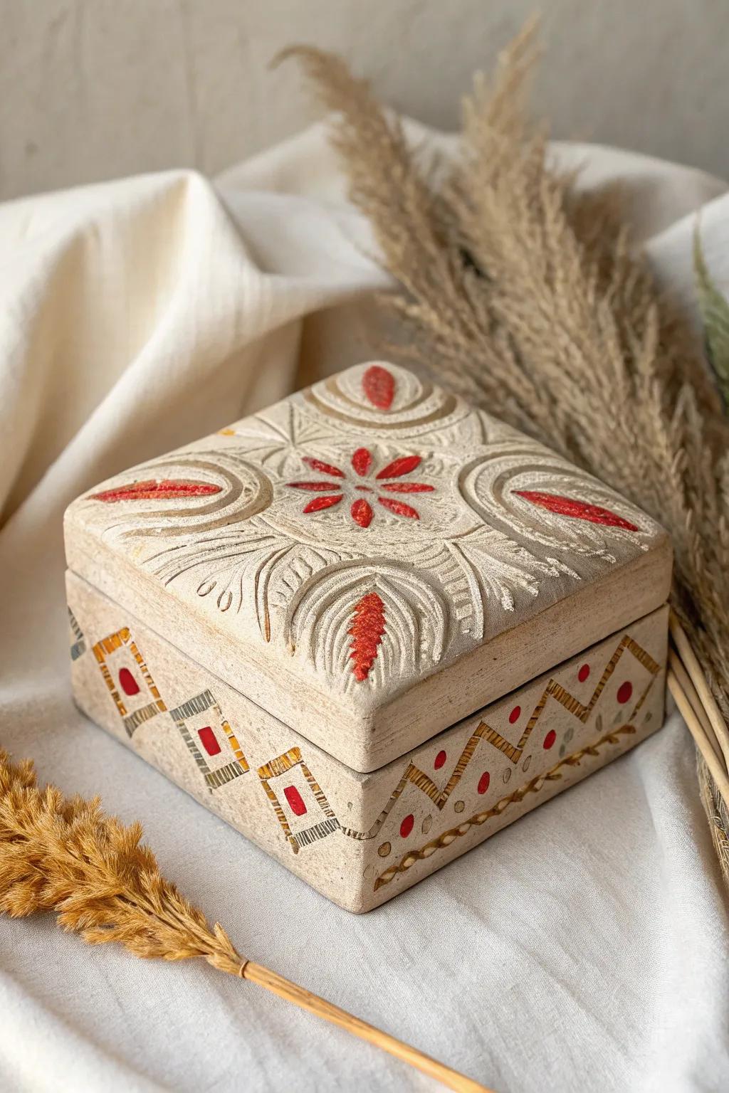 Discover the art of texture with this beautifully crafted clay treasure box.