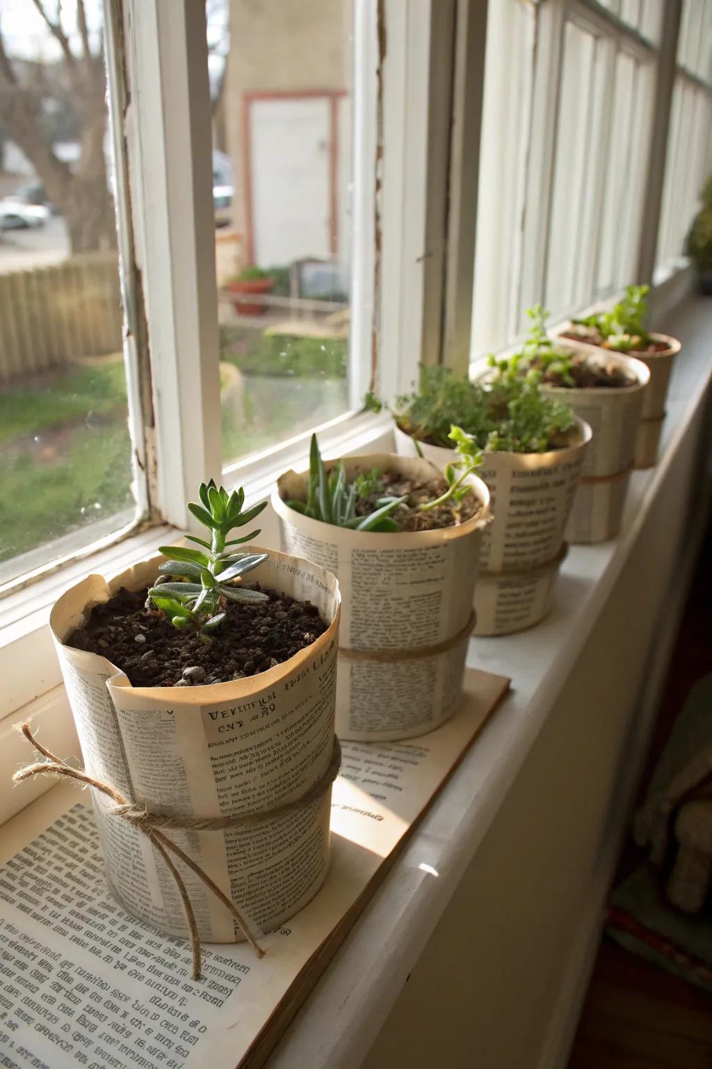 Rustic book page planters for indoor gardens