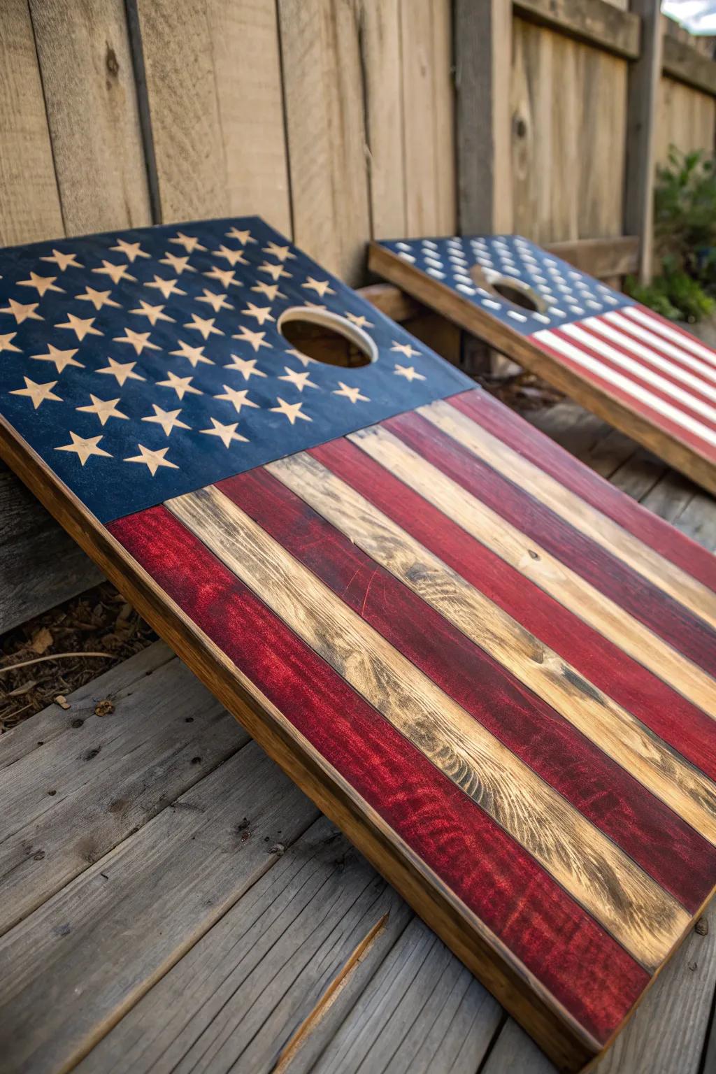 Celebrate in style with a handcrafted cornhole board that showcases your patriotic pride.
