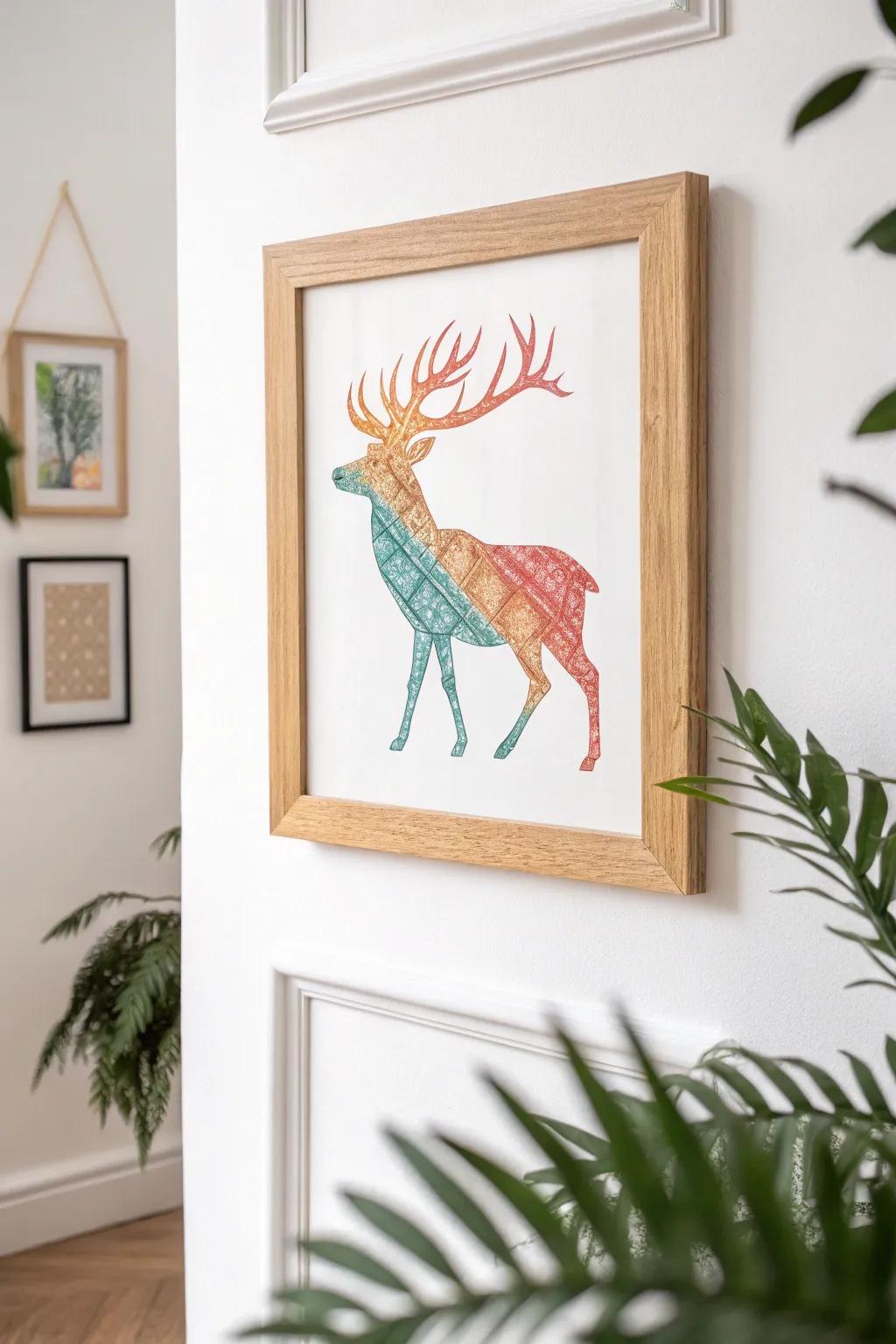 Add a playful pop of color with this crayon-filled deer silhouette art, perfect for a minimalist and boho-inspired space.