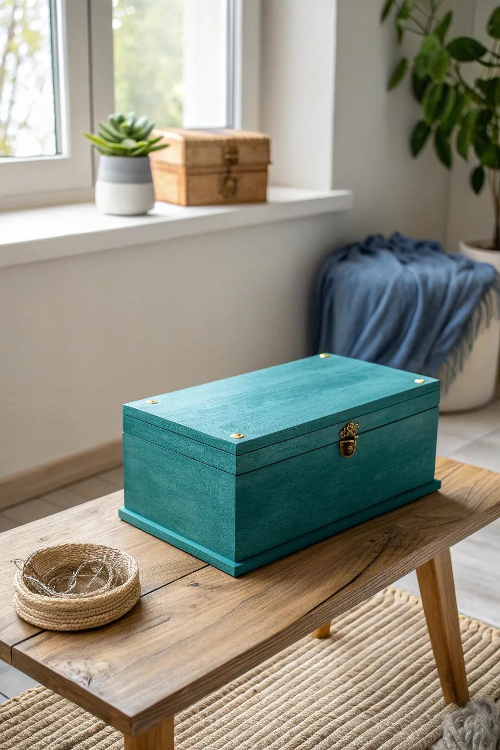 Elevate your space with the allure of vibrant monochromes. This rich teal box strikes the perfect balance between boldness and simplicity.