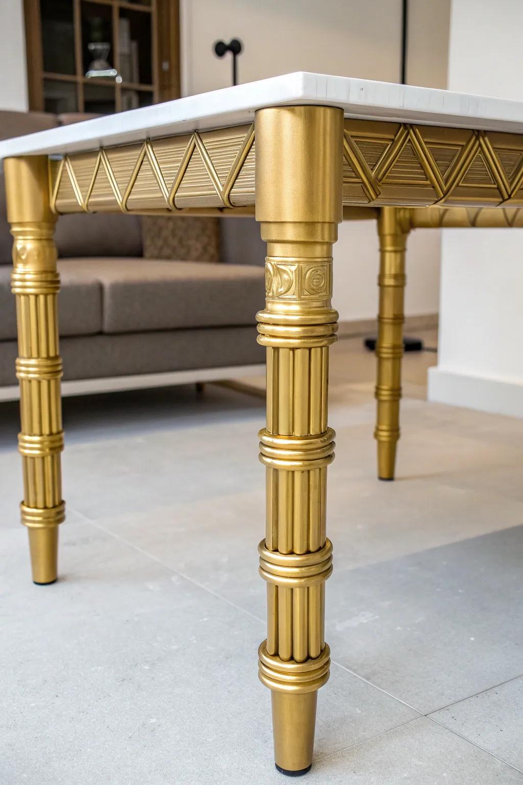 Revolutionize your DIY projects with these stunning gold-painted PVC pipe table legs, where innovation meets elegance.