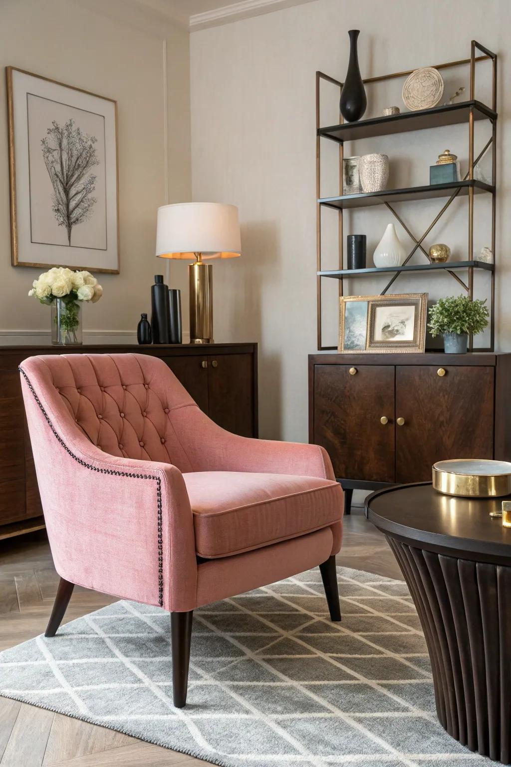 A vibrant pink accent chair making a statement.