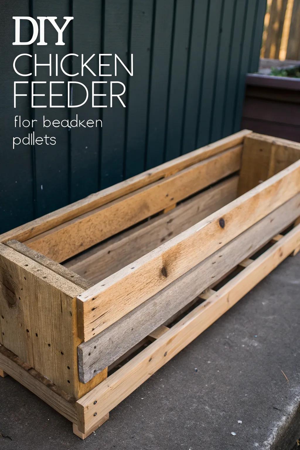 Transform old pallets into a stylish chicken feeder with rugged charm.