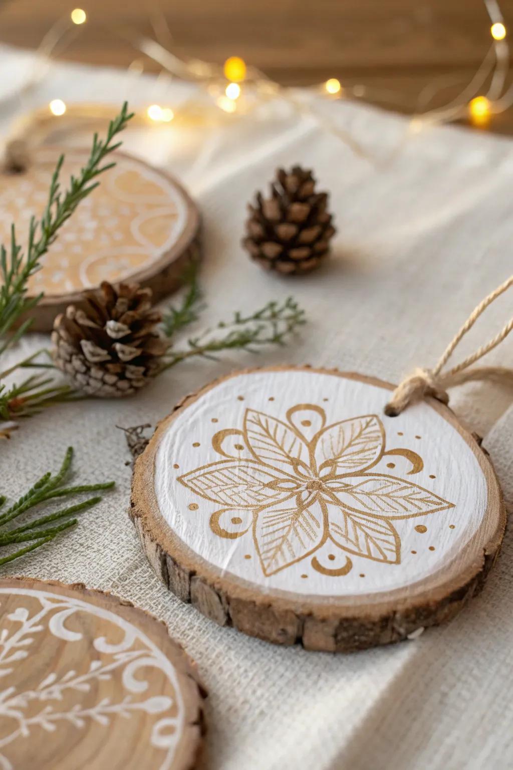 Craft your own Christmas magic with these charming stamped wood slice ornaments, perfect for a personal touch this holiday season.