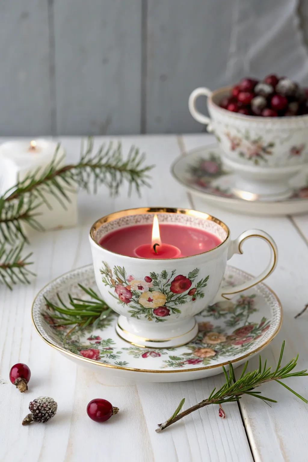 Elevate your holiday décor with these charming DIY teacup candle holders, blending Scandinavian minimalism with boho elegance.