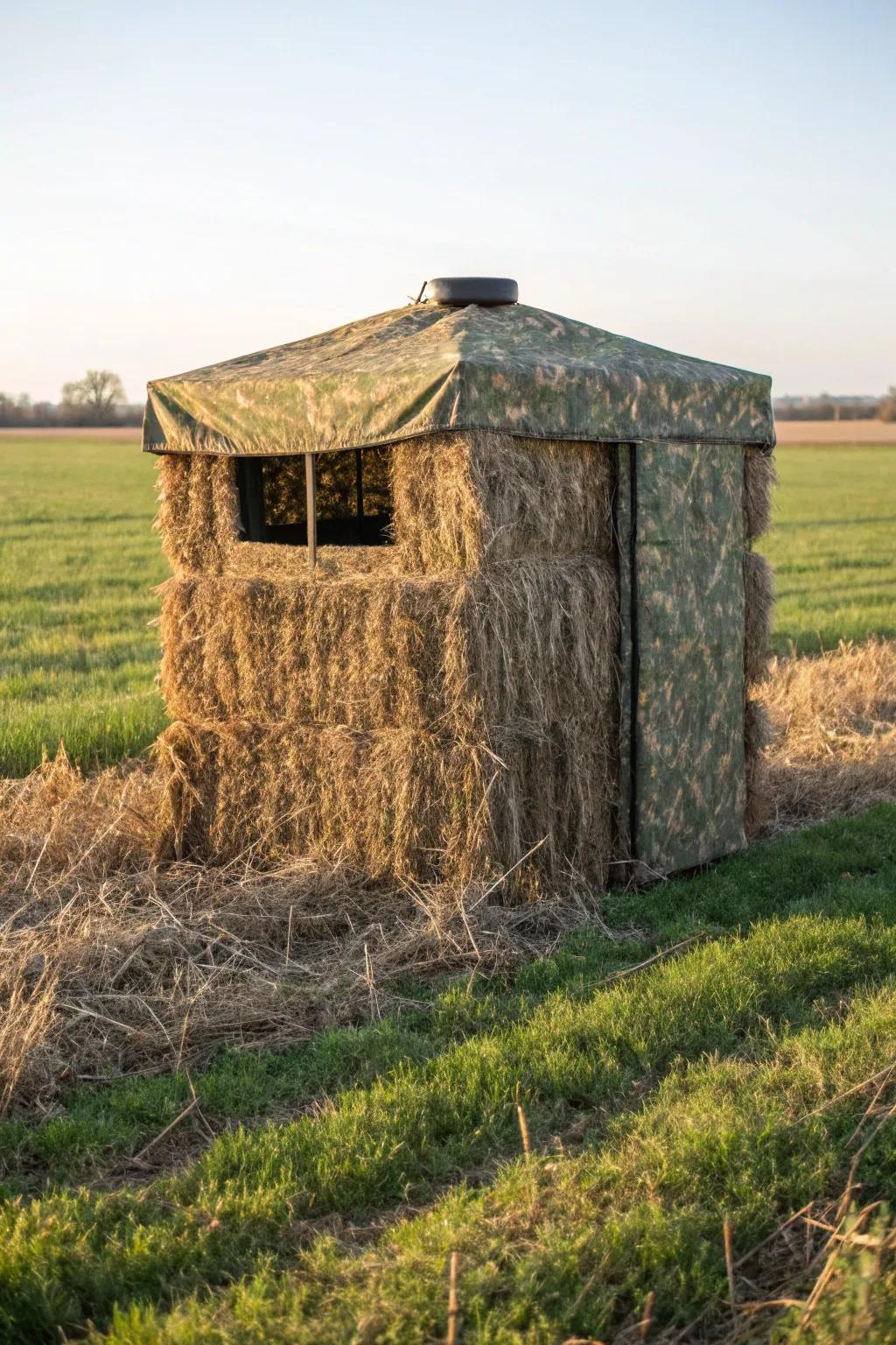 Master the art of concealment with this expertly crafted haybale deer blind.