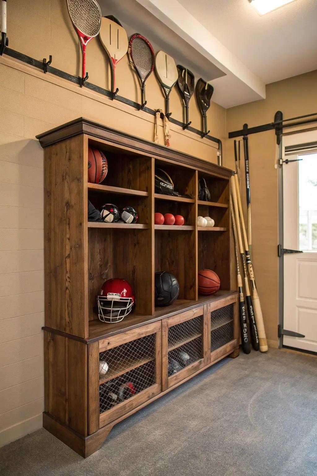 Transform your garage with a stylish, handcrafted sports gear station that blends organization with craftsmanship.