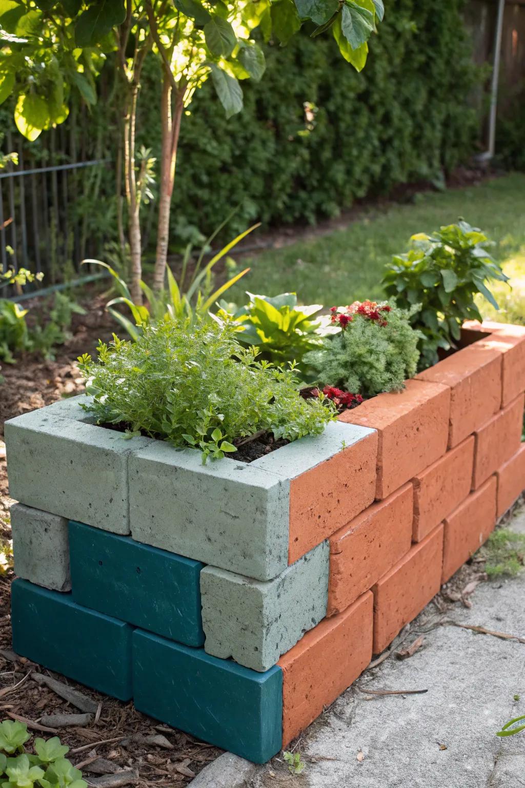 Transform your garden with a touch of minimalist elegance and bold colors using concrete block garden beds.