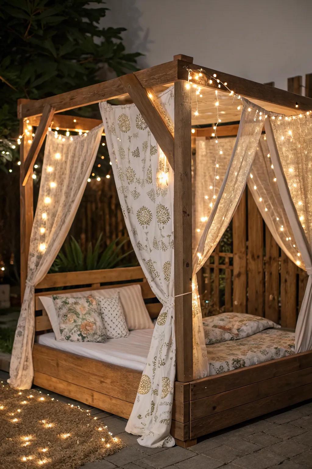 Create a magical woodland retreat with this nature-inspired canopy bed, perfect for sparking imagination and dreams.