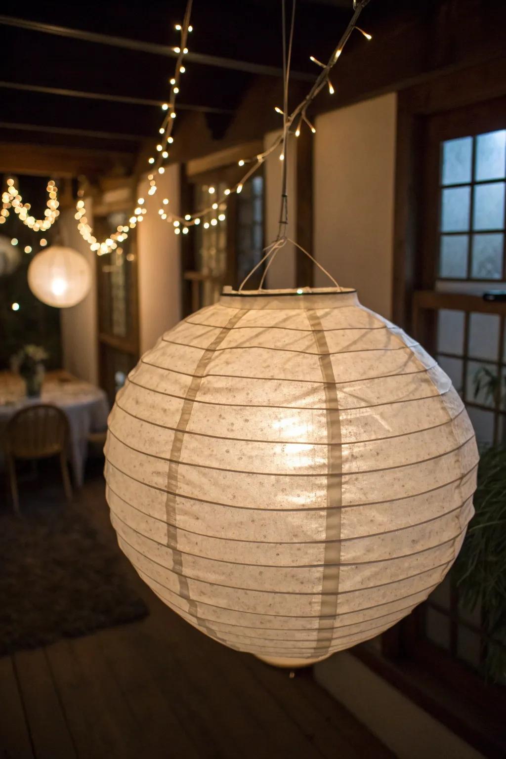 Illuminate your space with the serene glow of a handcrafted paper lantern LED light.