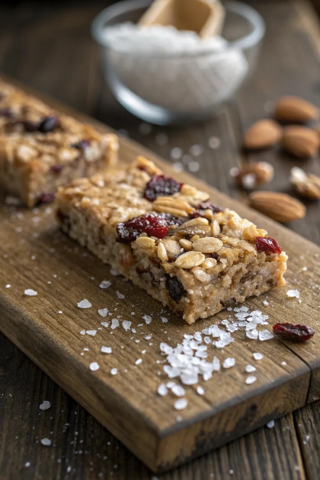 Savor the artisanal flavor of homemade granola bars—crafted with care for the perfect balance of sweet and salty.
