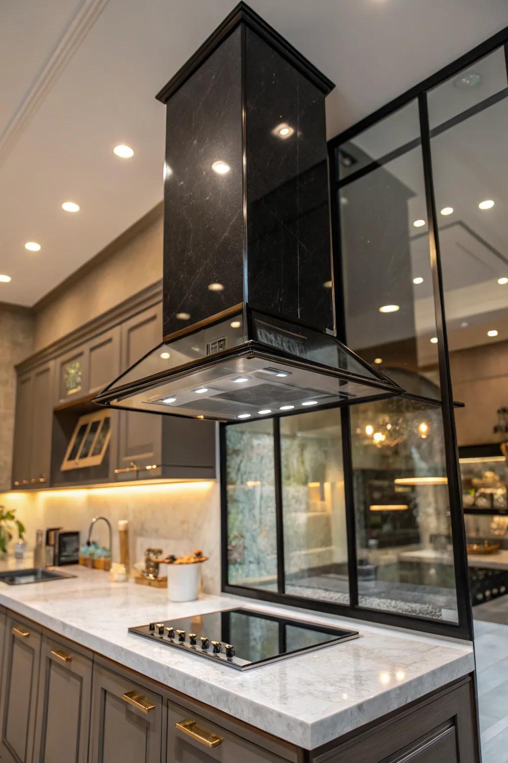 Transform your kitchen with a range hood featuring exquisite glass elements that blend style with functionality.