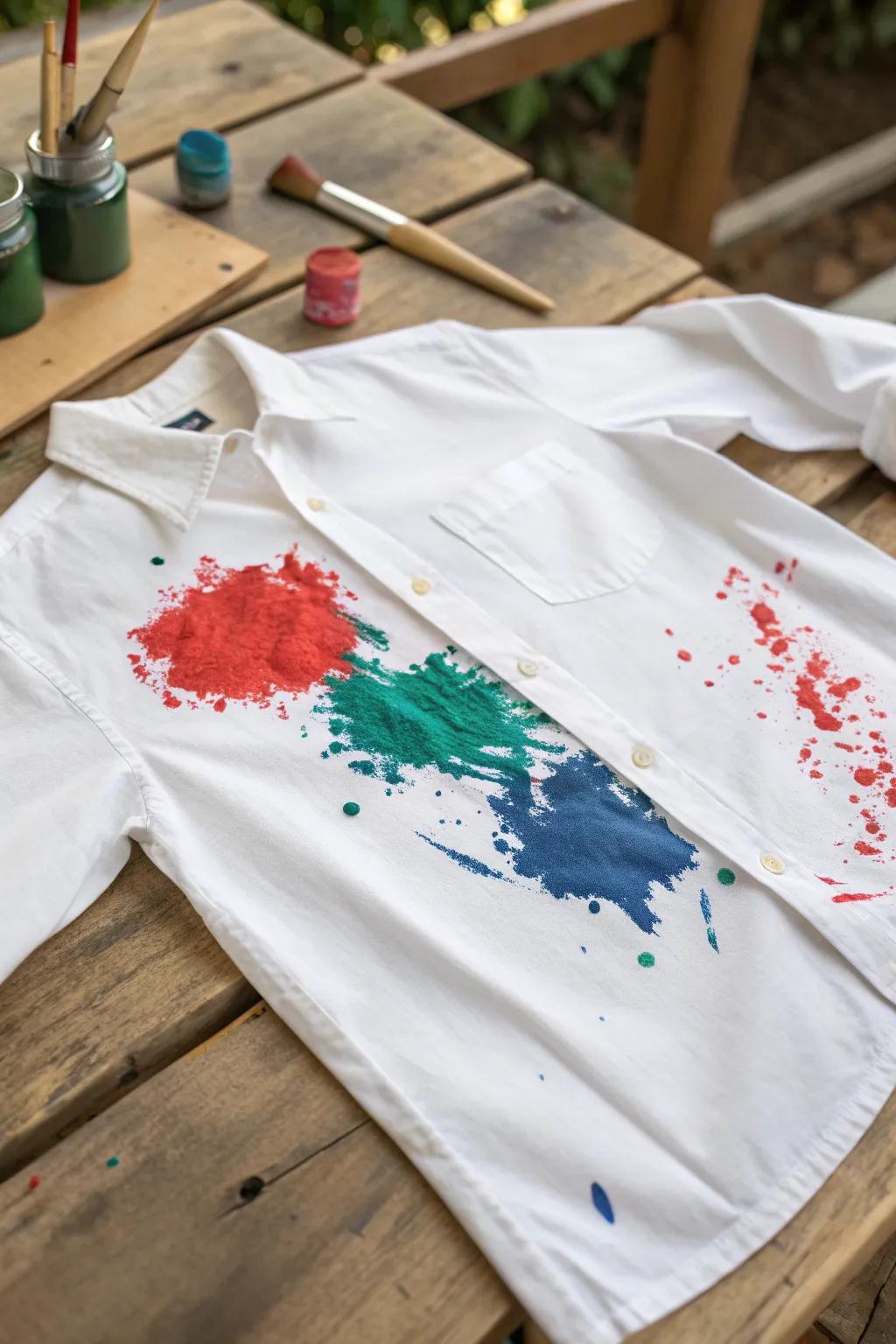 Transform your wardrobe with an artsy twist: DIY paint-splattered shirts that combine bold colors with minimalist flair!