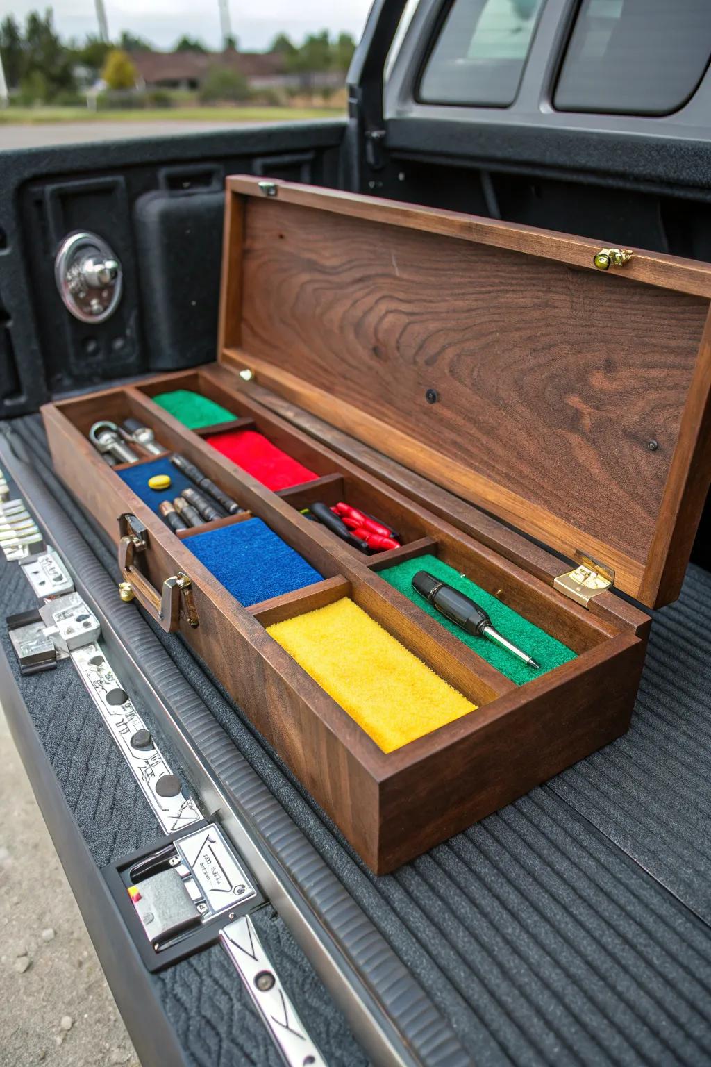 Elevate your DIY game with a color-coded tool box that combines craftsmanship and functionality.