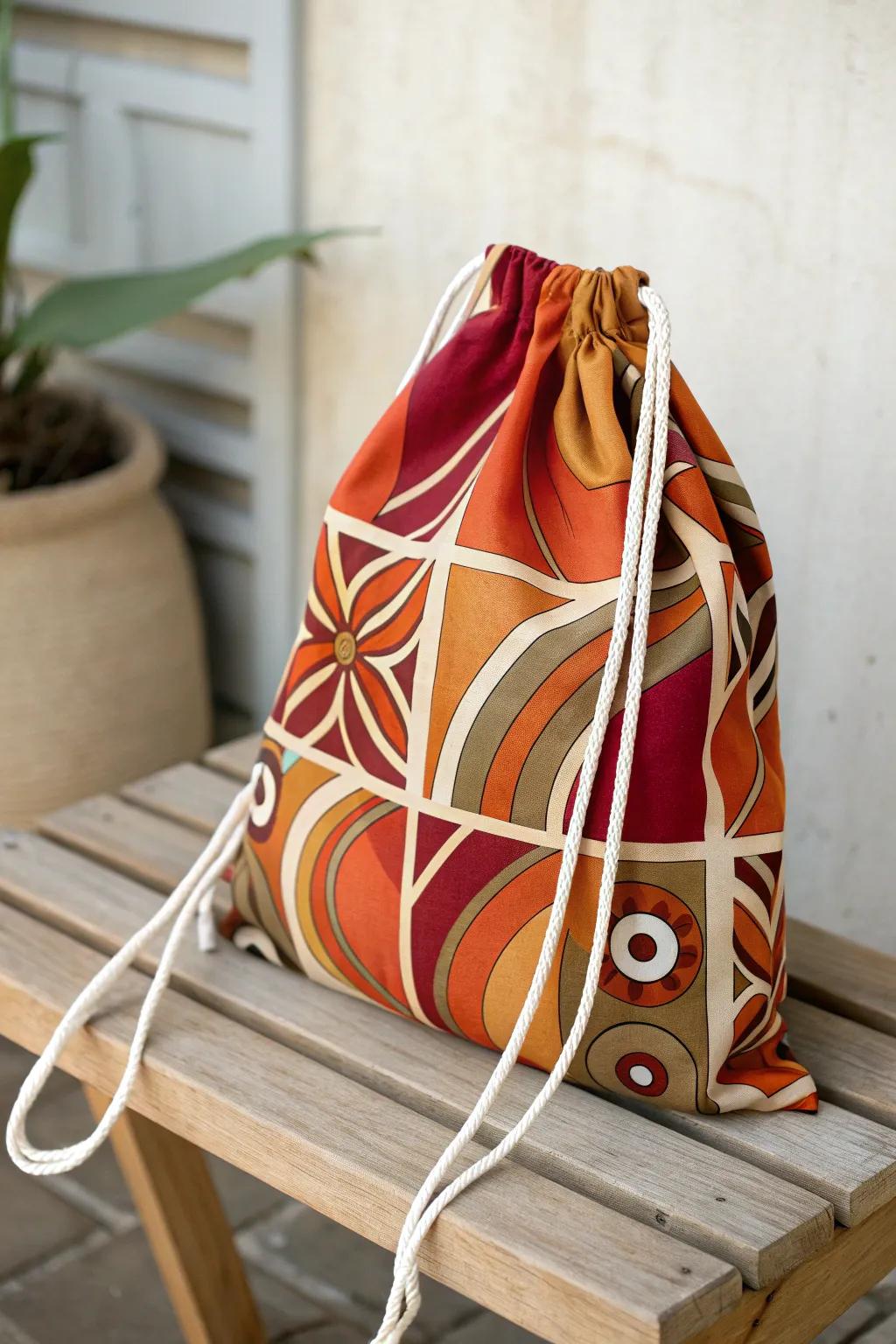 Embrace the nostalgia of the '70s with this strikingly vibrant drawstring bag, perfect for adding a pop of retro flair to your minimalist style.