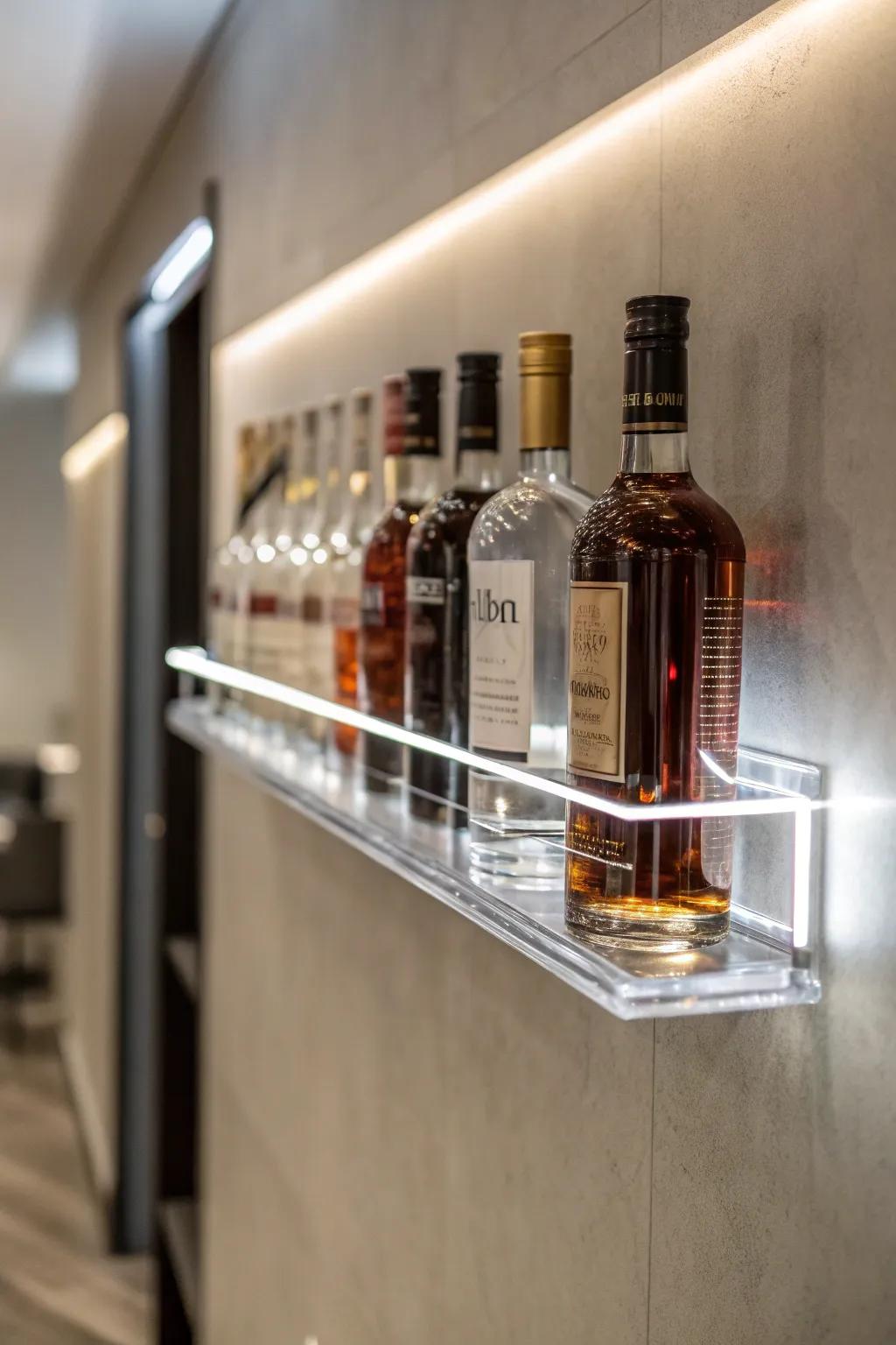Elevate your drink display with minimalist elegance: Acrylic shelves that let your bottles shine.