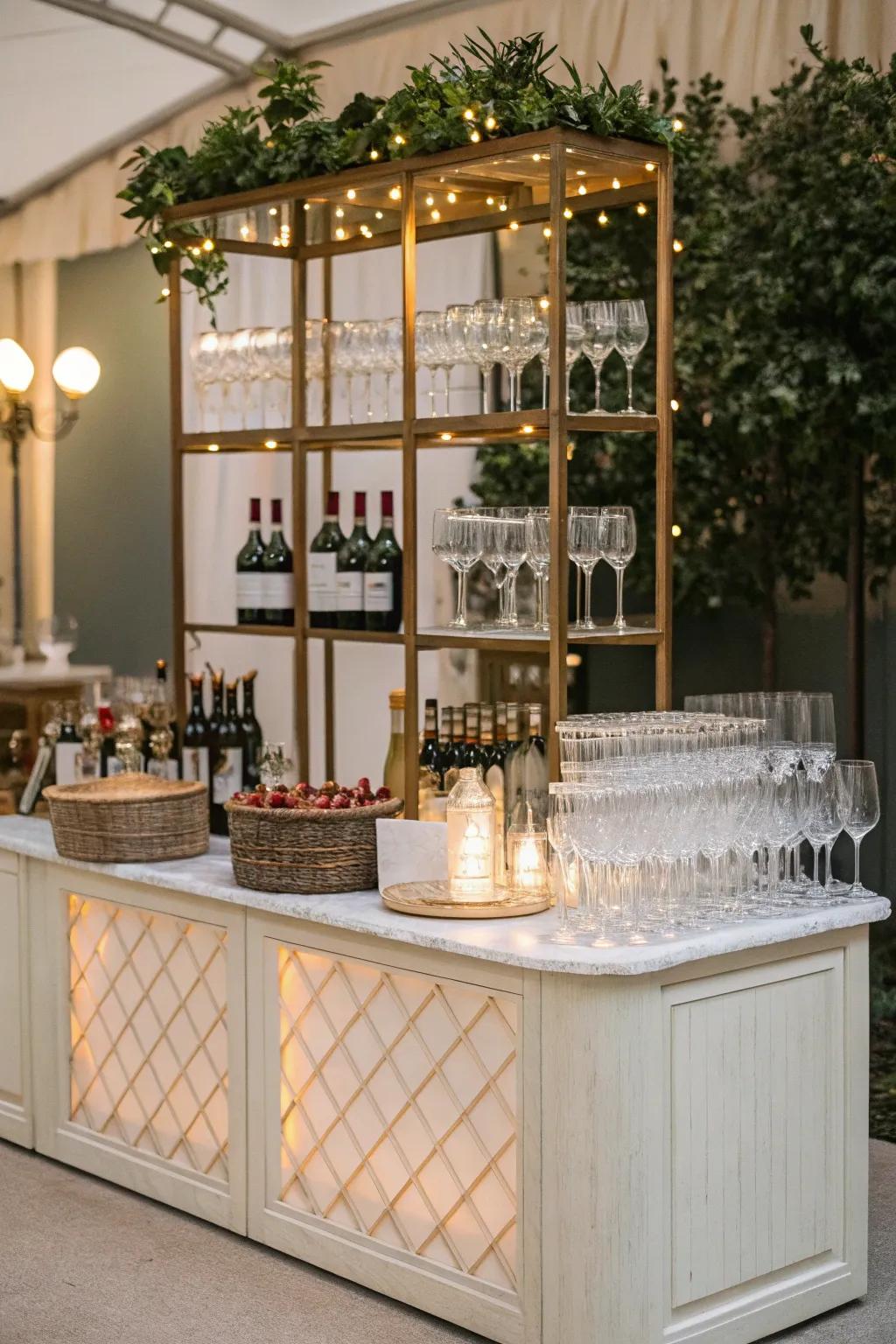 A wine display adds sophistication to your drinks station.