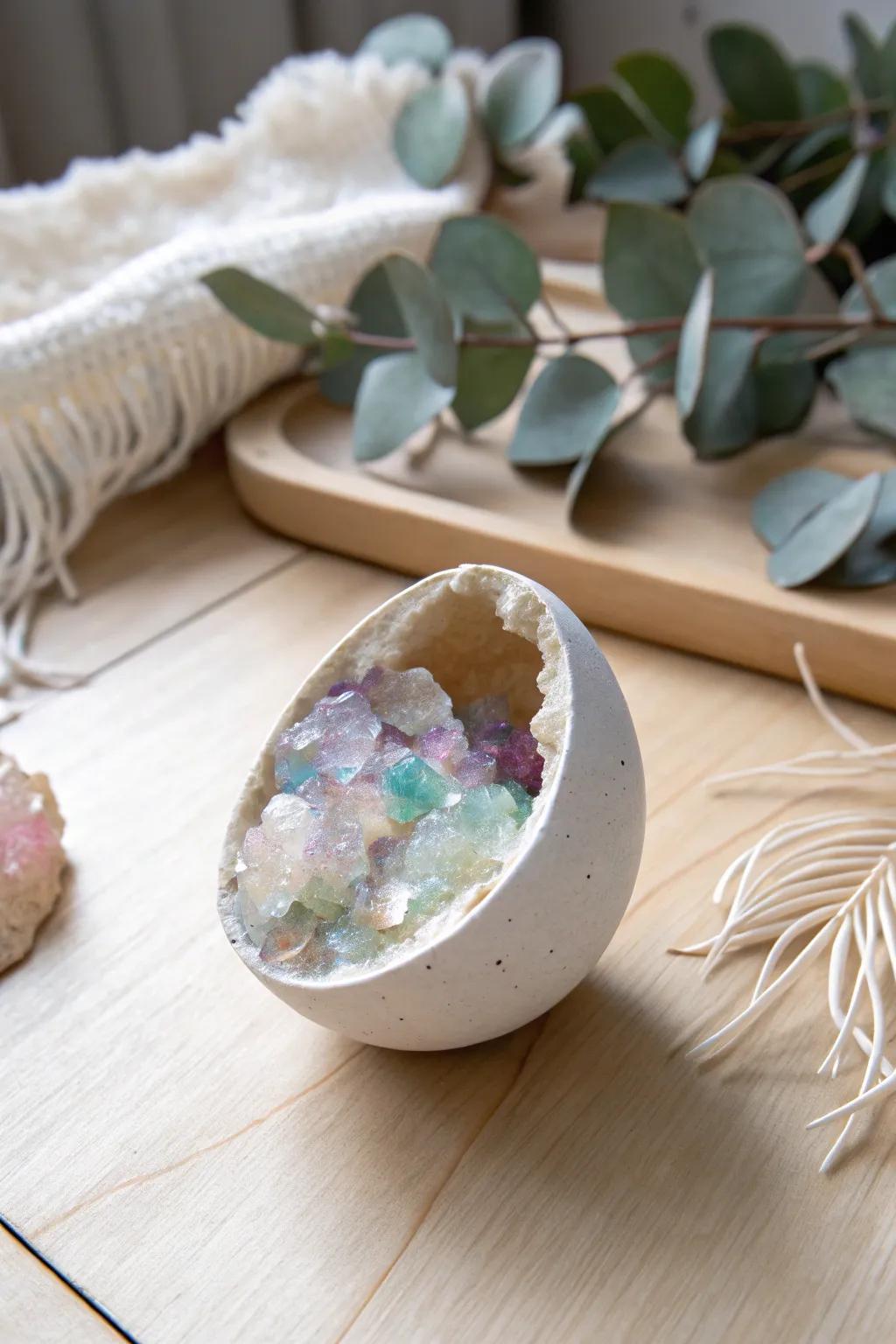 Craft your own dazzling egg geodes – a magical blend of science and artistry!